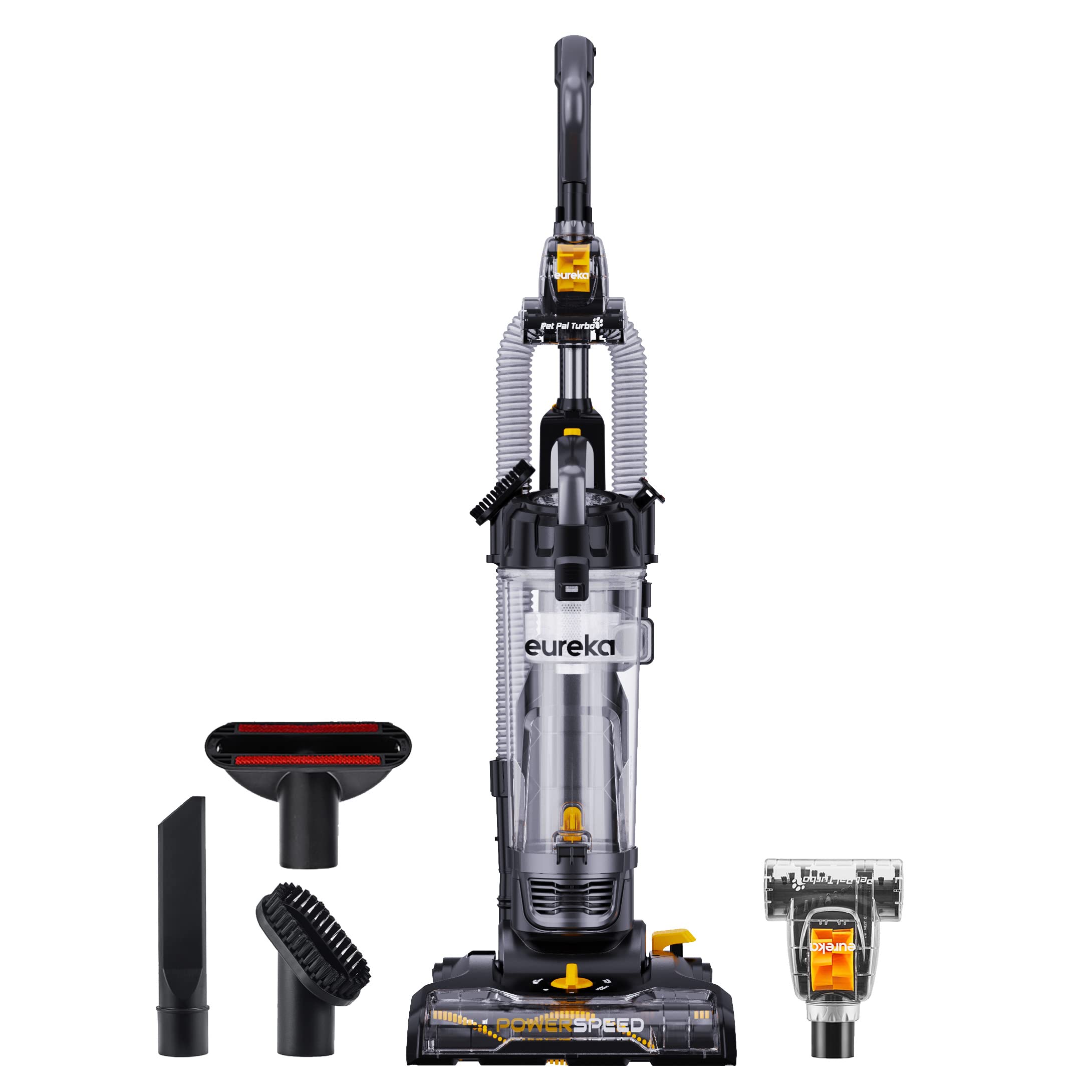Eureka Powerspeed Lightweight Powerful Upright Vacuum Cleaner For Carpet And Hard Floor, Pet Turbo, Black,Yellow