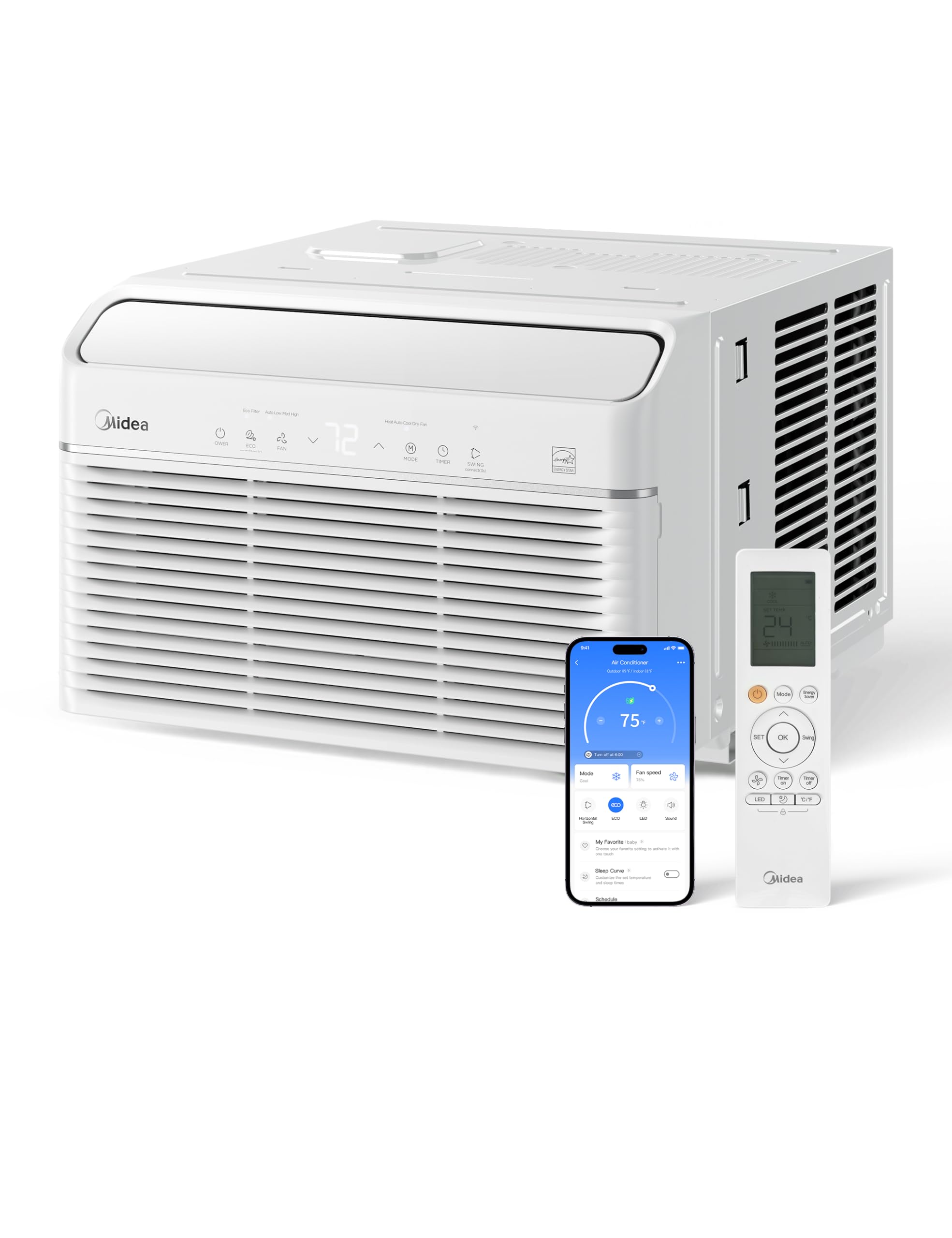 Midea Inverter Window Air Conditioner with Heat - Quiet Window AC Unit and Heat Combo with Dehumidifier - Cools up to 550 Sq. Ft