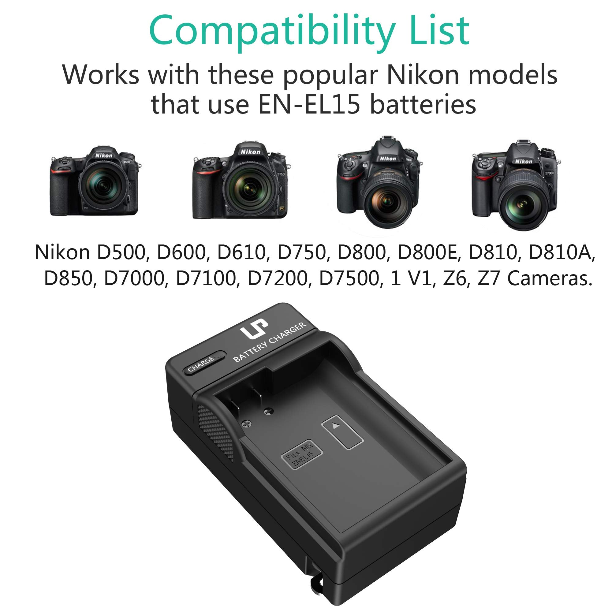 En El15 En El15A Battery Charger, Lp Charger Compatible With Nikon D7500, D7200, D7100, D7000, D850, D750, D500, D810A, D810, D8