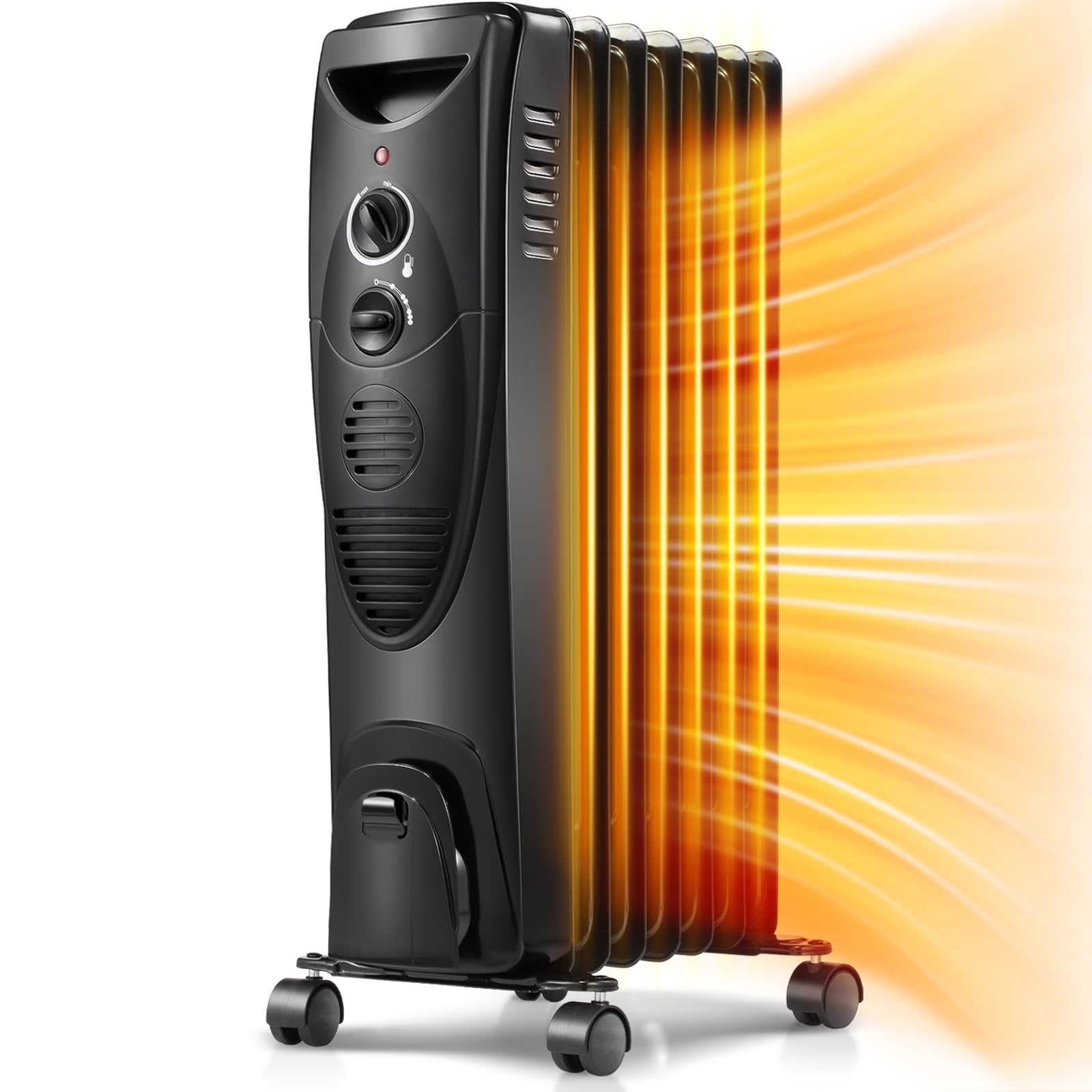 Kismile Portable Electric Radiator Heater, Oil Filled With 3 Heat Settings, Adjustable Thermostat, Overheat & Tip Over Protectio