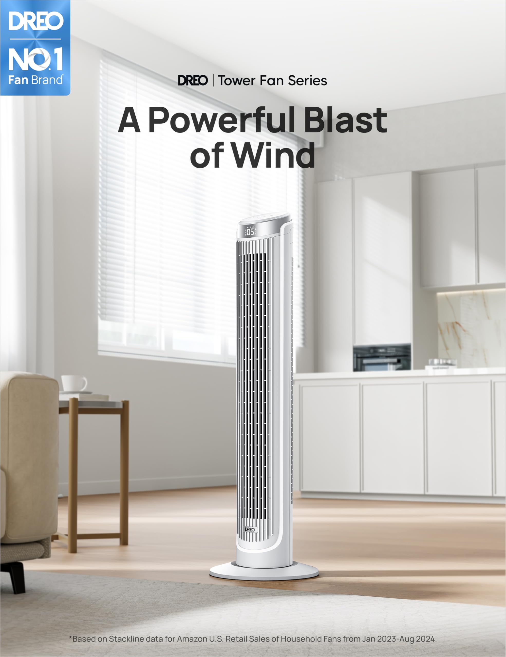 Dreo Tower Fans For Bedroom, 90?Oscillating Fans For Indoors,5 Speeds 4 Modes Max 26Ft/S, 12H Timer, Led Display With Touch, Rem