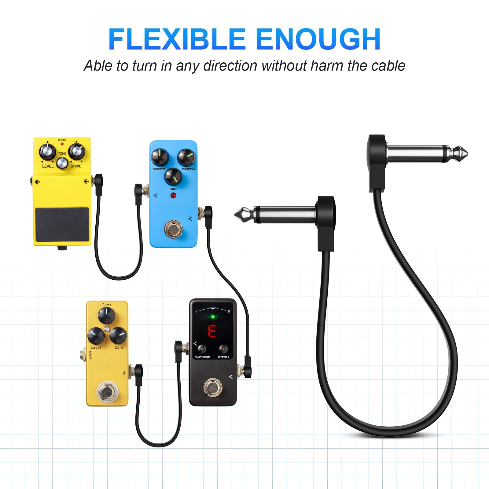 Heams Professional 6 Pack 6 Inch Guitar Patch Cables, Noise Free And Long Lasting Guitar Pedal Cable, Low Profile Save More Spac