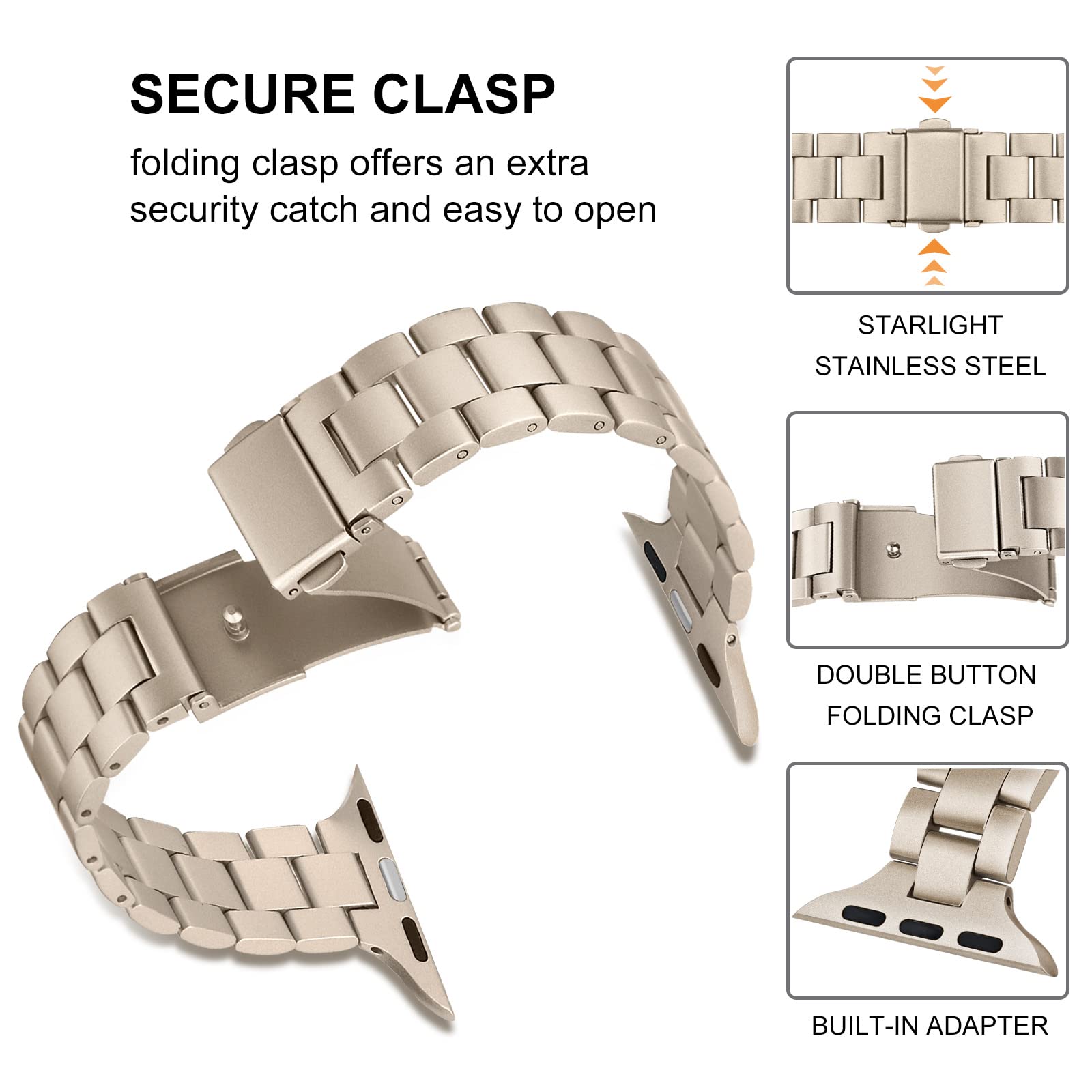 Trumirr Band For Apple Watch Series 8 7 41Mm Starlight Women, Slim Stainless Steel Watchband Feminine Strap Replacement For Iwat