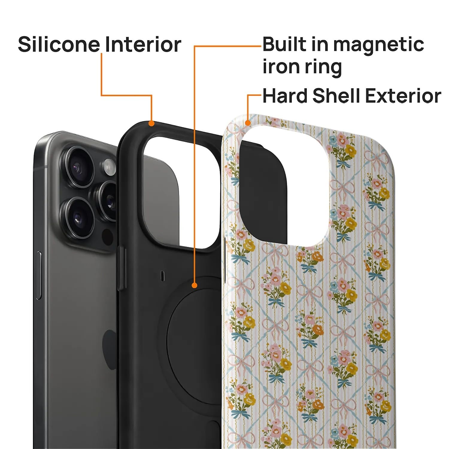 Ilikediy For Iphone 15 Pro Max Case [Compatible With Magsafe] Pattern Design Case For Women Girls Hybrid 2 Layer Hard Shell Sili