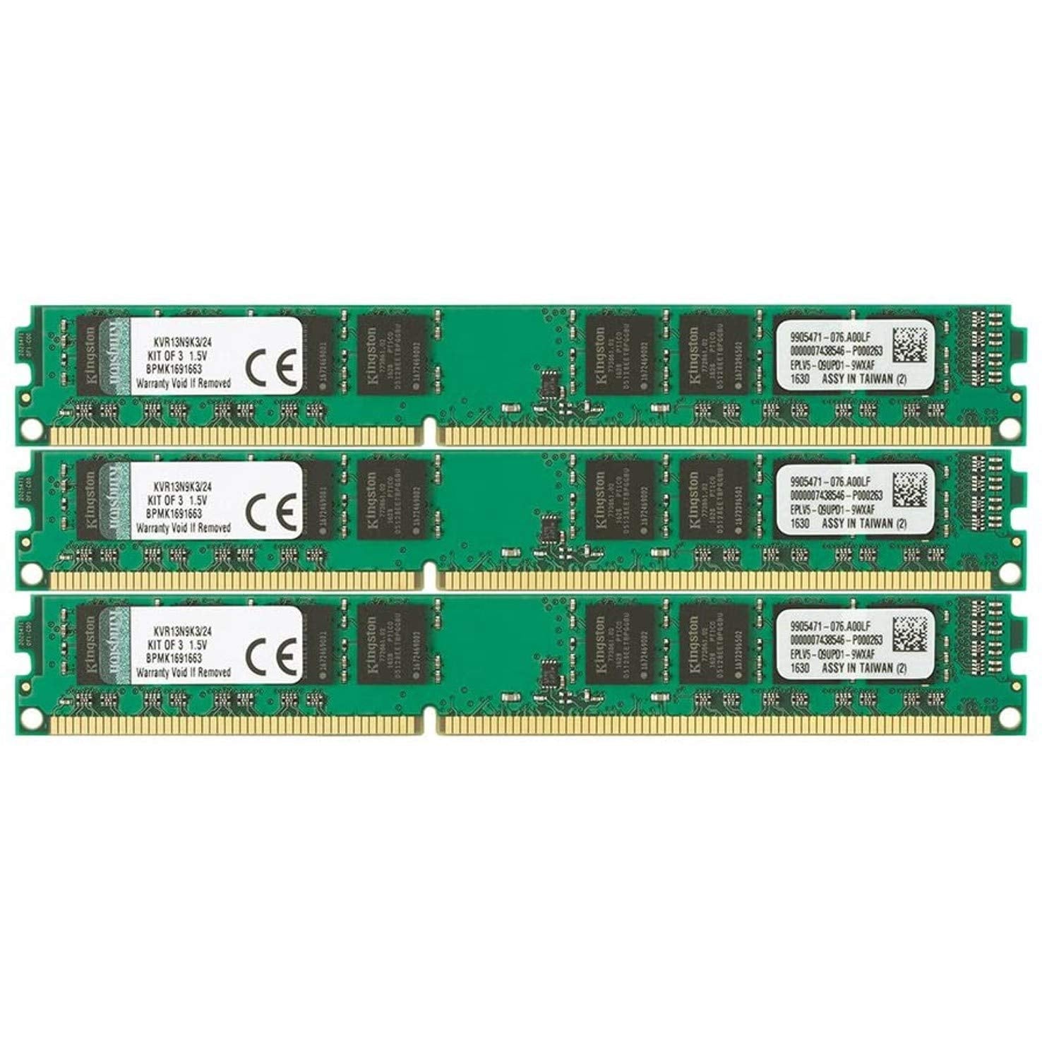 Kingston Technology ValueRAM 24 GB Kit of 3(3x8 GB Modules) 1333MHz DDR3 PC3-10666 Non-ECC CL9 DIMM Server Memory (KVR13N9K3/24)
