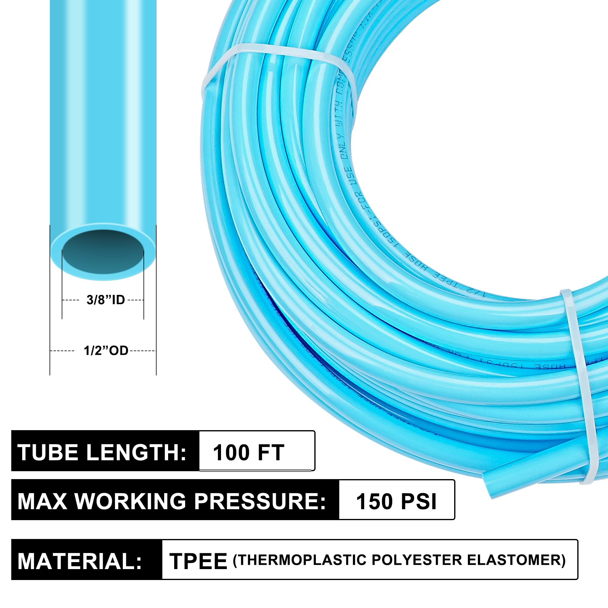 Hootsum 1/2Od Compressed Air Piping System And Shop Air Line Kit With 100Ft Tpee Tubing 3/8''Id