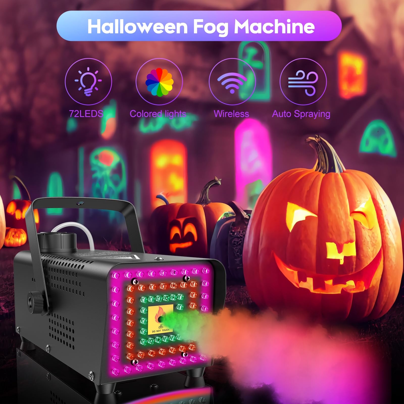 Fansteck Fog Machine, Smoke Machine With 72 Led Lights Effect, 500W And 2000Cfm Fog With Wireless Remote Control, Perfect For In