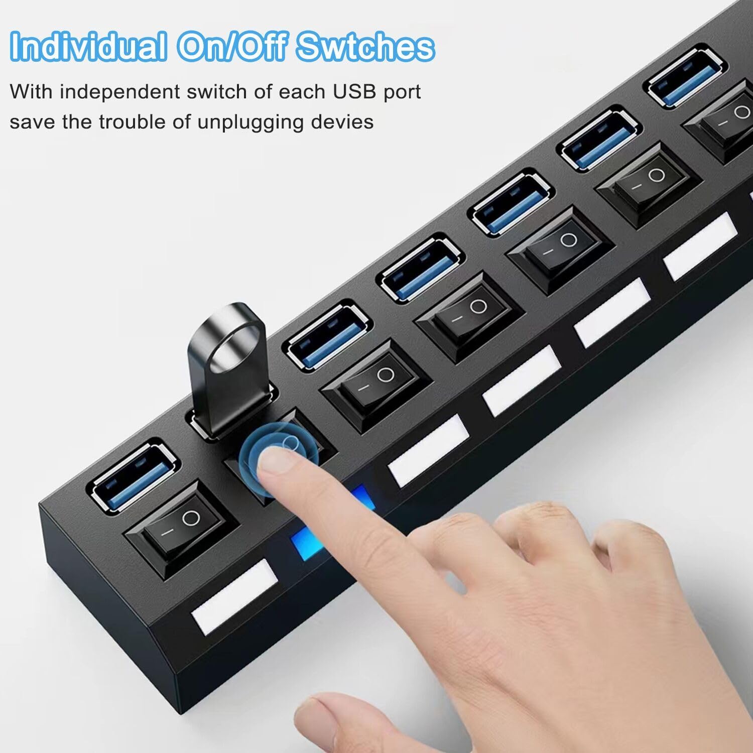 Usb Hub 3.0, Vienon 7-Port Usb Extender Usb Splitter With Independent Led Switches Multi Usb Port Hub For Laptop, Pc, Macbook, M