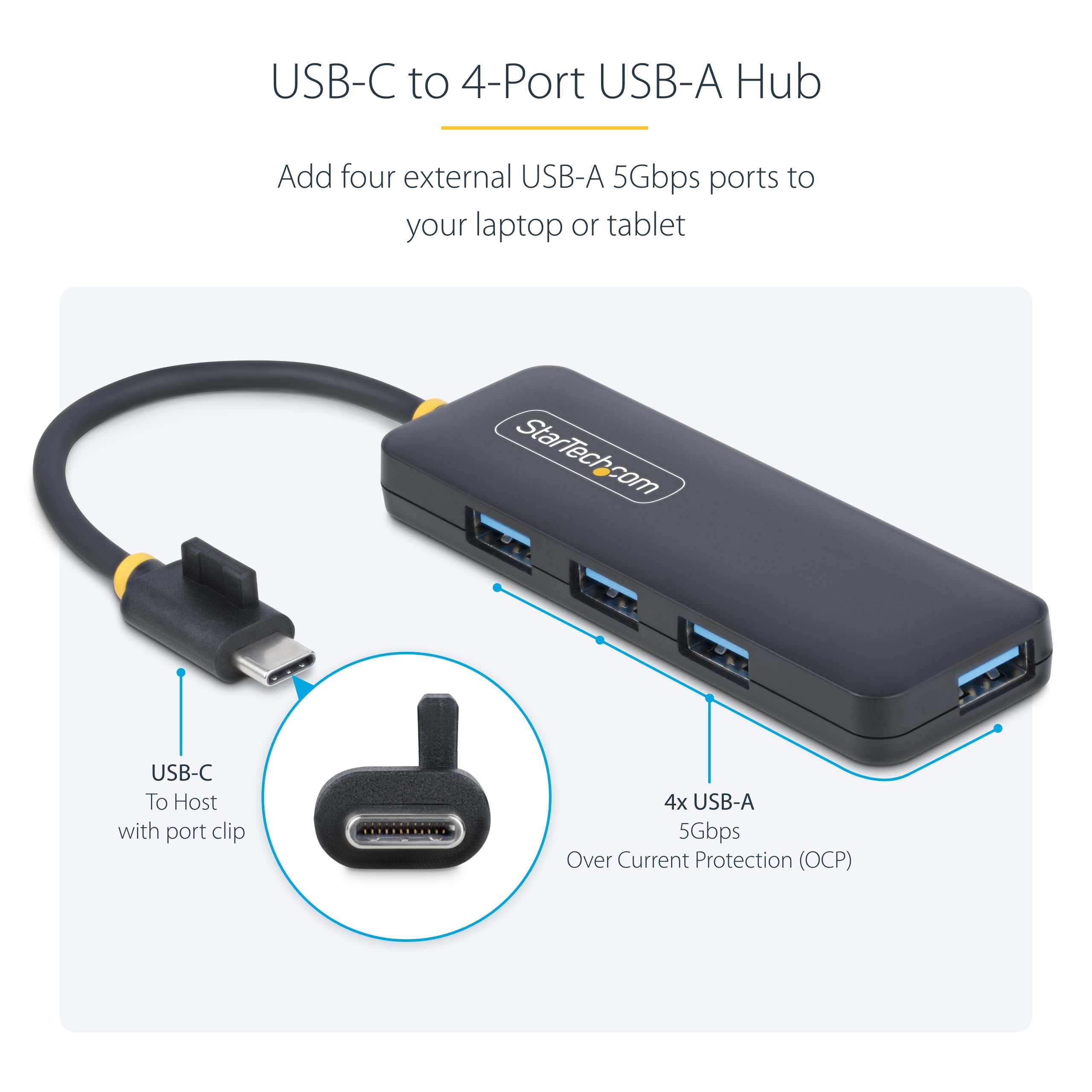 Startech.Com 4-Port Usb-C Hub, Usb-C To 4X Usb-A, Bus Powered, Small Travel Mini Hub, Multi-Port Usb 3.0 Splitter, Portable