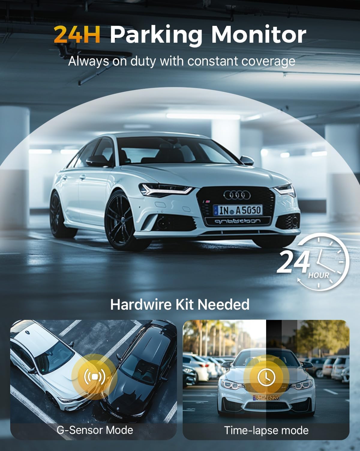 Gku 4K 3 Channel Dash Cam, 5.8Ghz Wifi Built-In Gps, 4K+1080P+1080P Dash Cam Front And Rear Inside, 64Gb Card Inserted, 24H Park