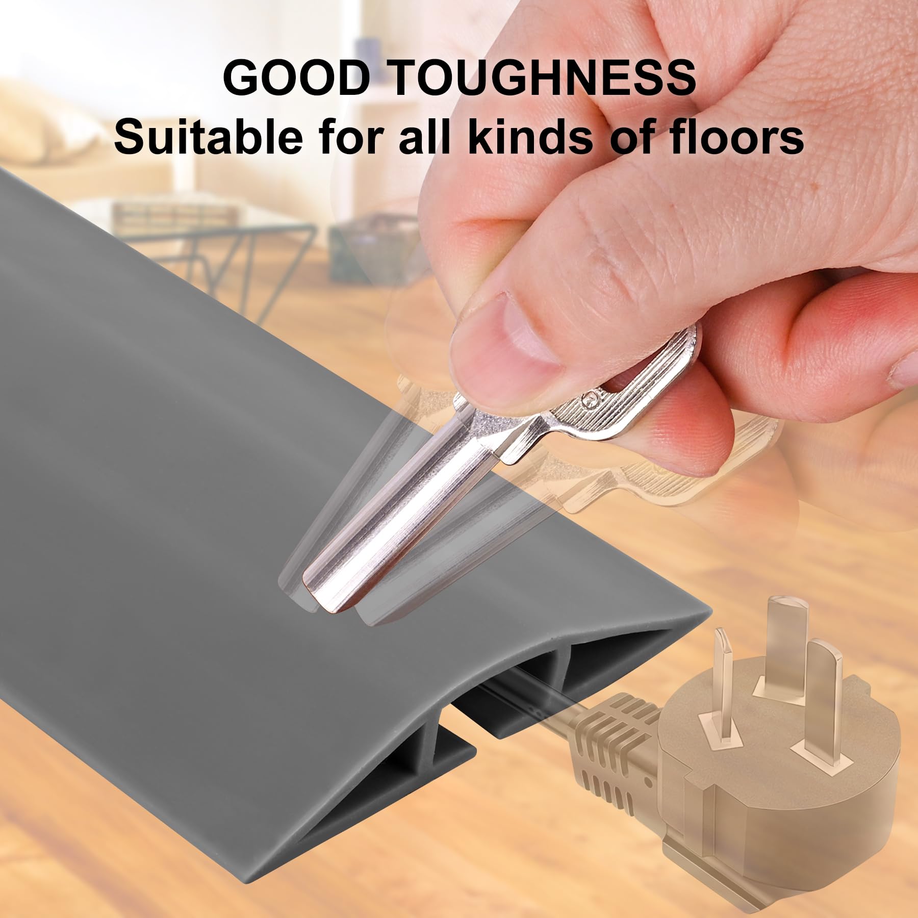 10Ft Floor Cord Cover Gray Silicone Cable Protector Easy To Install Wire Organizer And Hider For Home, Office, Garage (Gray 3M)