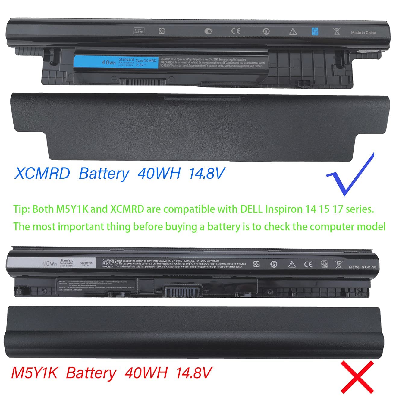 40Wh Xcmrd Laptop Battery For Dell Inspiron 15 3000 Series 3521 3531 3537 3541 3542 15R 5537 5521 17R 17 3721 3737 5737 5721 14R
