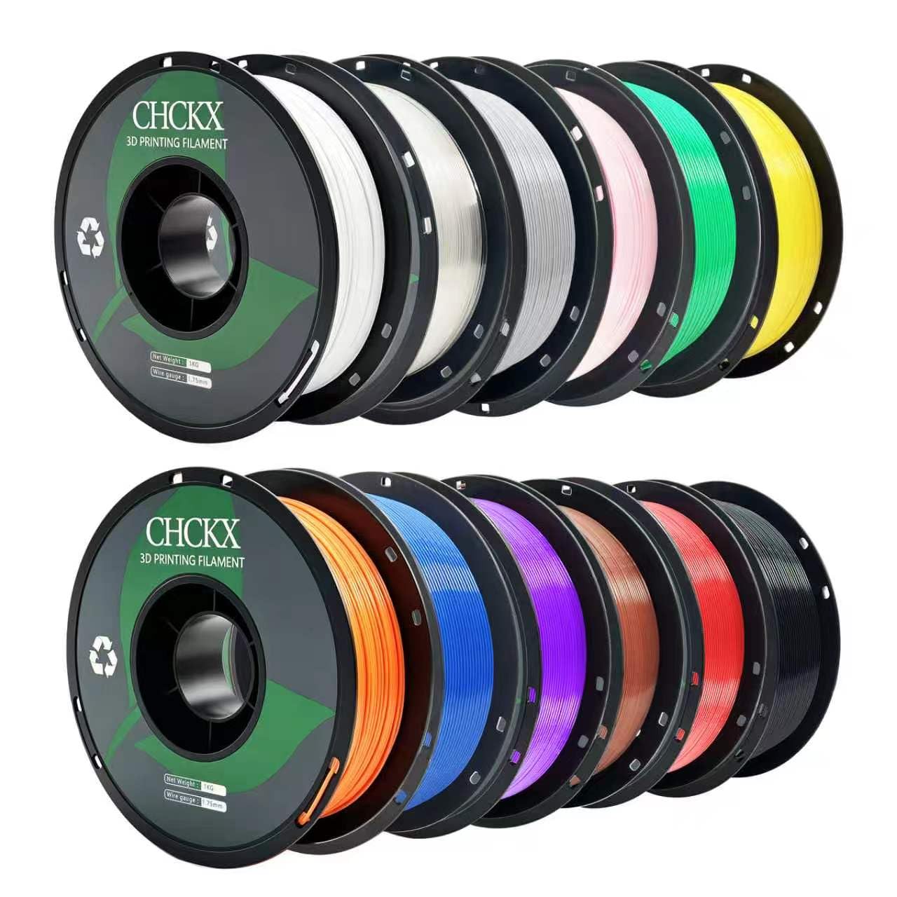 CHCKX 12Rolls PETG Filament Bundle 1kg Spool(2.2lbs), 1.75 mm Fit for Most 3D Printers,Black+White+Grey+Red+Green+Blue+Yellow+Pu