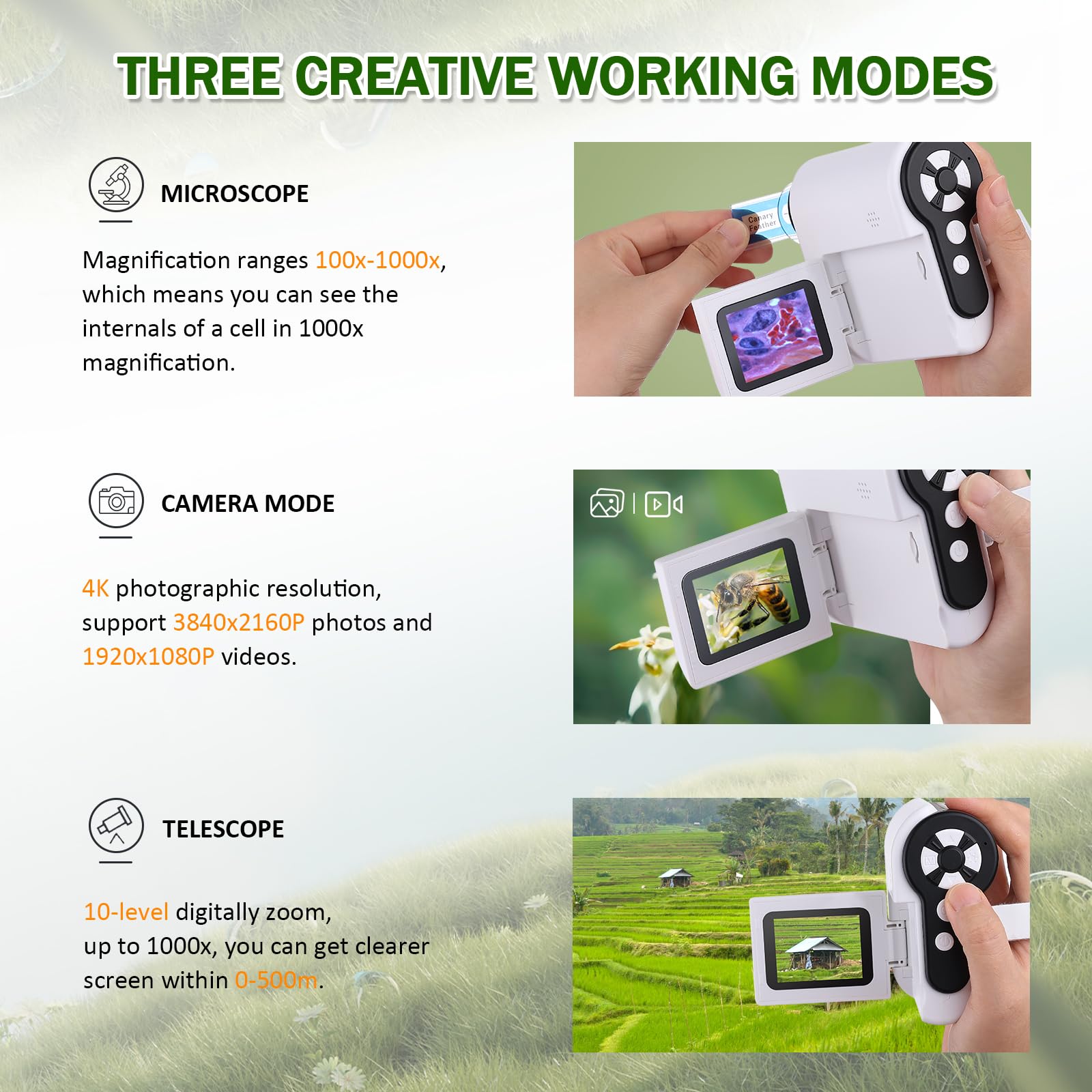 Barchrons Microscope For Kids, 1000X Handheld Kids Microscope With 6 Adjustable Led Lights, 2'' Hd Screen Miniscope For Kids 8 1