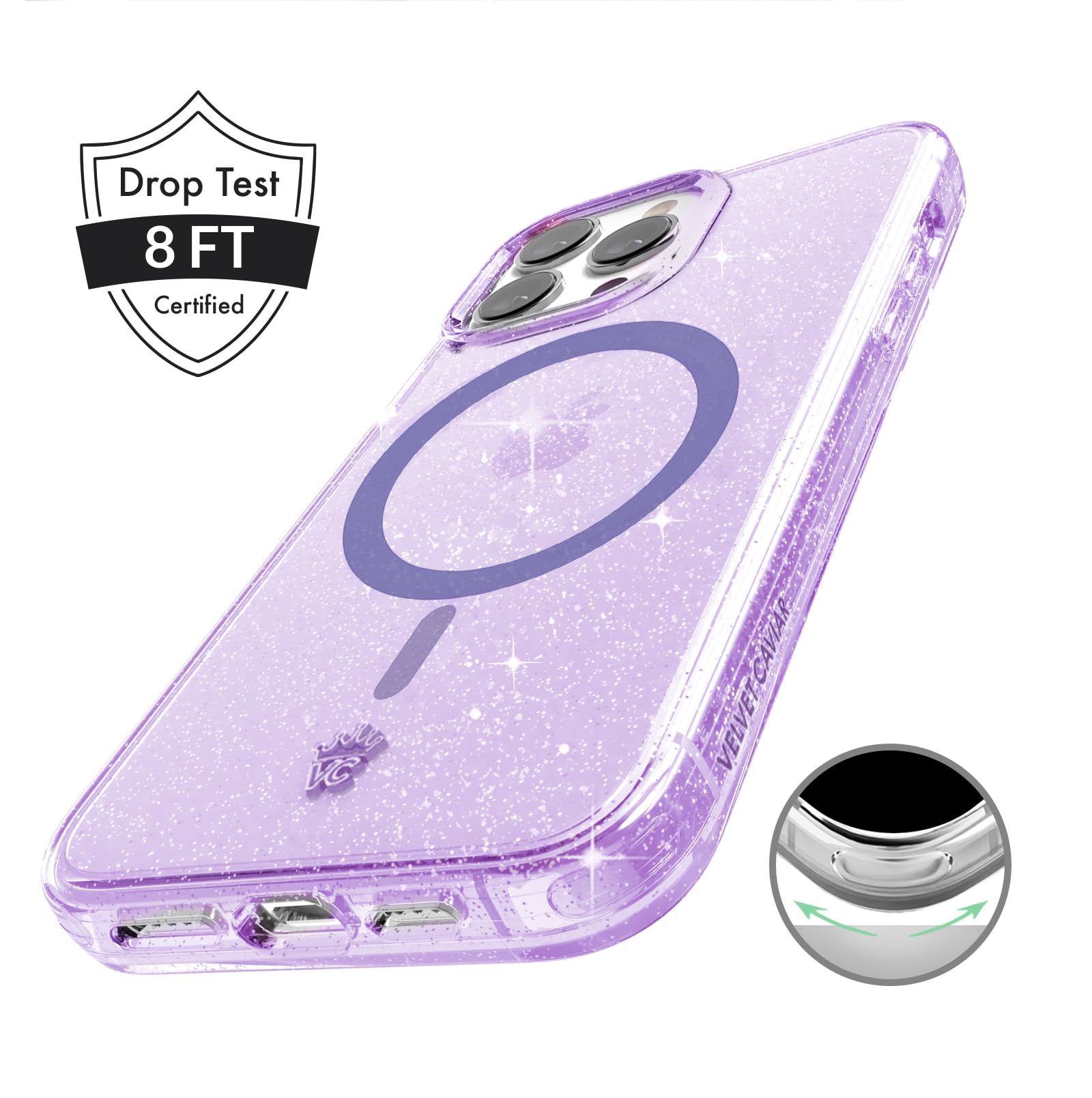 Velvet Caviar Compatible With Iphone 15 Pro Max Case Purple Glitter [8Ft Drop Tested] Compatible With Magsafe   Cute Protective
