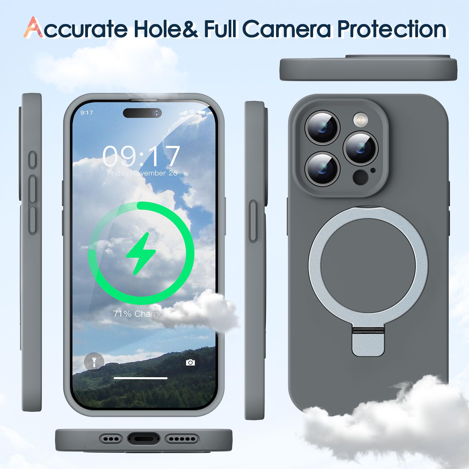 Kmambag Mag Ring Designed For Iphone 15 Pro Case, Liquid Silicone [Moisturizing Factor] Extreme Soft Slim Phone Case With Stand