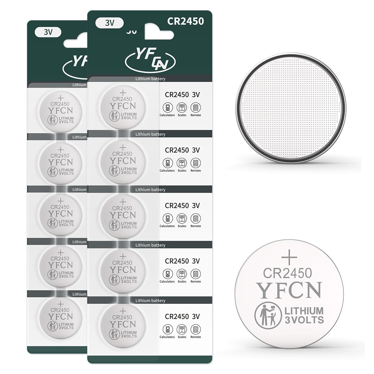 YFCN CR2450 Battery 3V 2450 Lithium Battery 10 Count Pack CR2450 Batteries - 10 Years Shelf Life - CR 2450 Coin Cell Batteries f