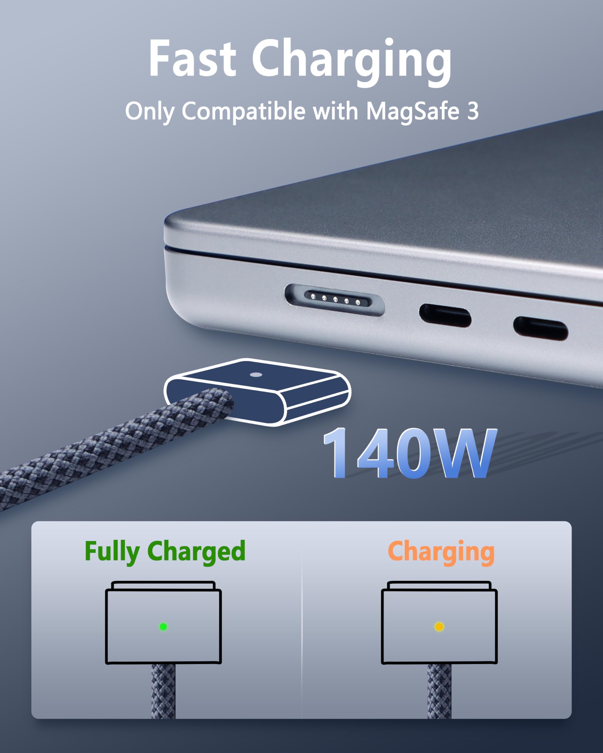Derlulu Usb-C To Magnetic 3 Fast Charging Cable (2 M/6.6 Ft), Usb C Cable Compatible With Macbook Air (15/13 M3 2024, 15 M2