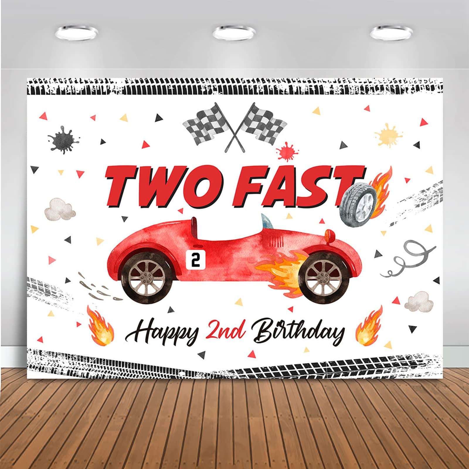 Mocsicka Two Fast Birthday Backdrop Race Car Theme Happy 2Nd Birthday Photo Background Two Fast Birthday Decorations Photography
