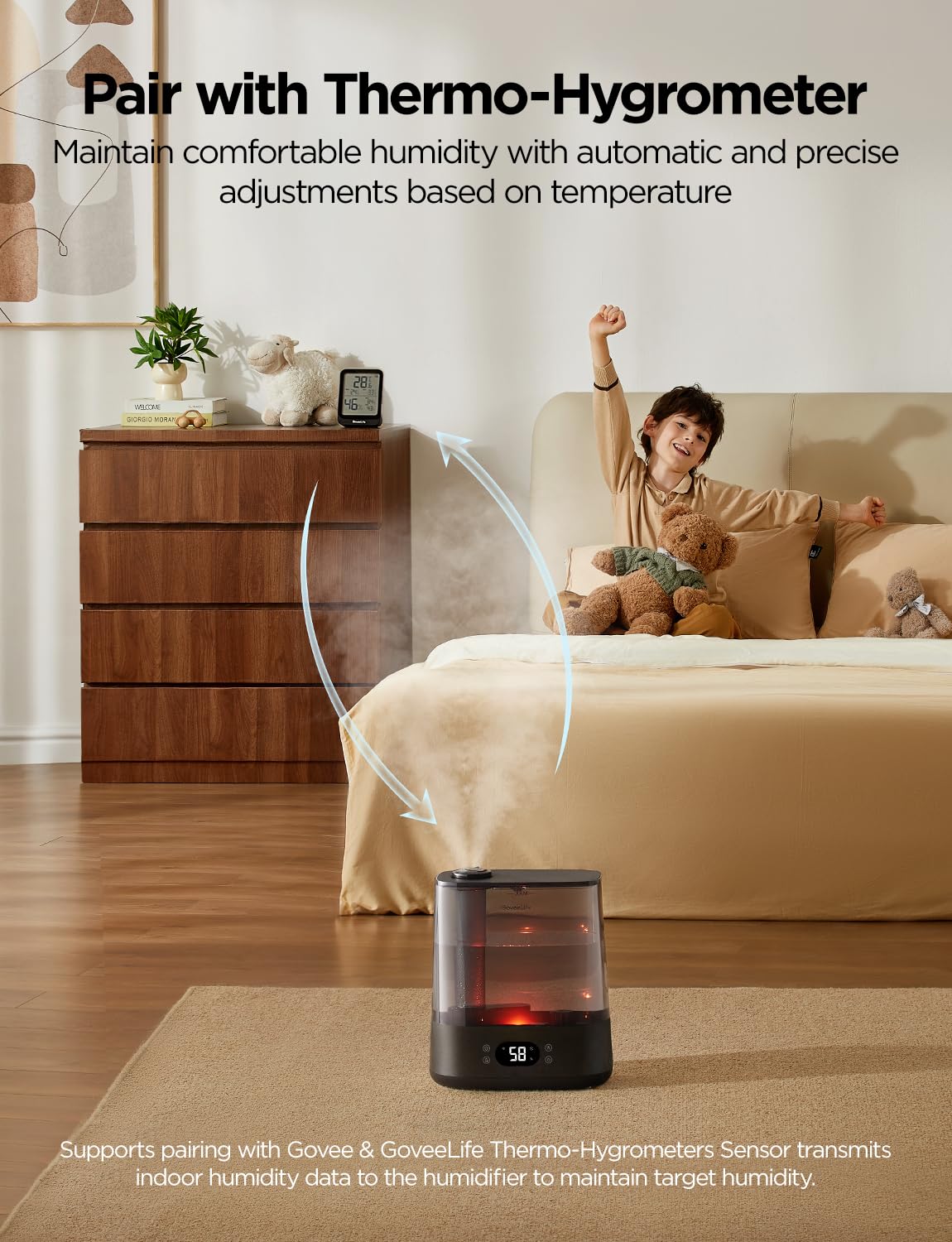 Goveelife Smart Humidifiers For Bedroom, 6L Cool Mist Top Fill For Large Room, Humidity Sensor, Auto Mode, 60H Quiet Runtime, Sc