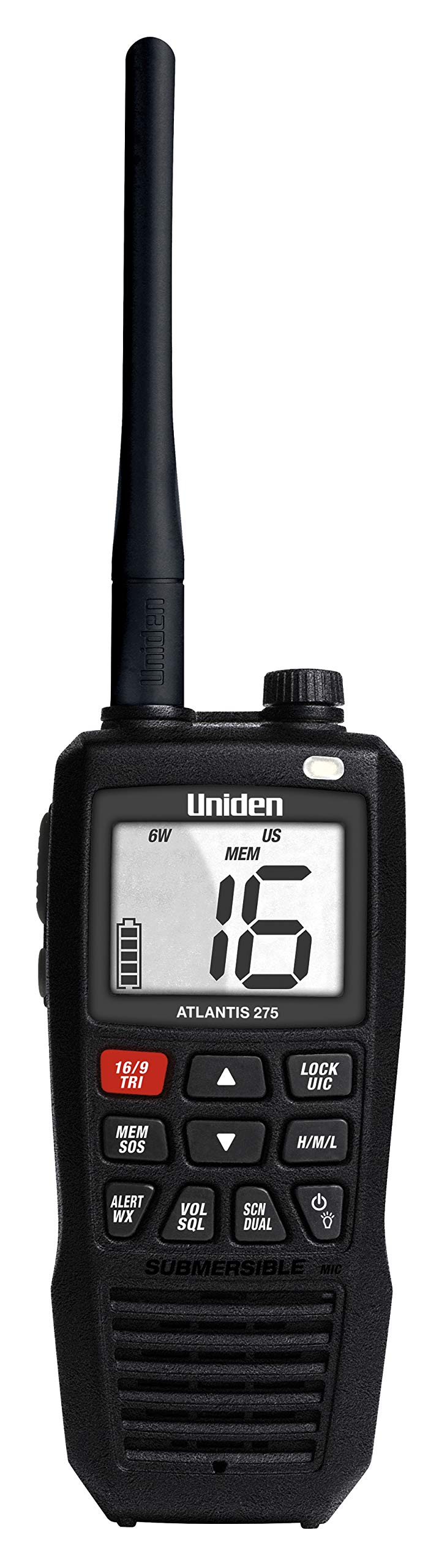 Uniden Atlantis 275 Handheld Two Way Vhf Marine Radio, Floating Ipx8 Submersible Waterproof, Large Dual Color Screen, 6 Watt, Al