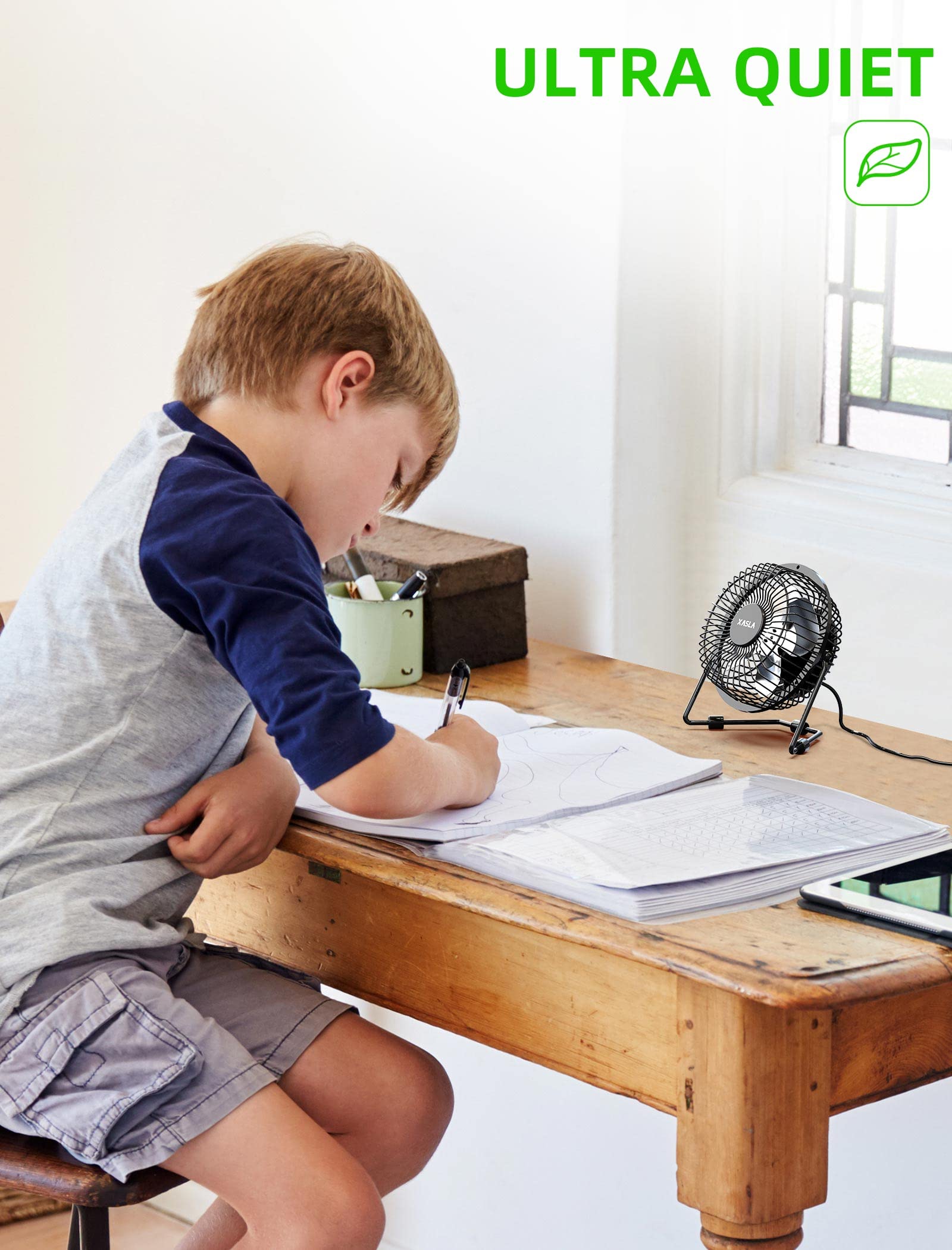 Xasla 4 Inch Small Usb Desk Fan, Mini Quiet Fan With Metal Construction & Strong Airflow & 360Adjustable Tilt Angle, Personal Co