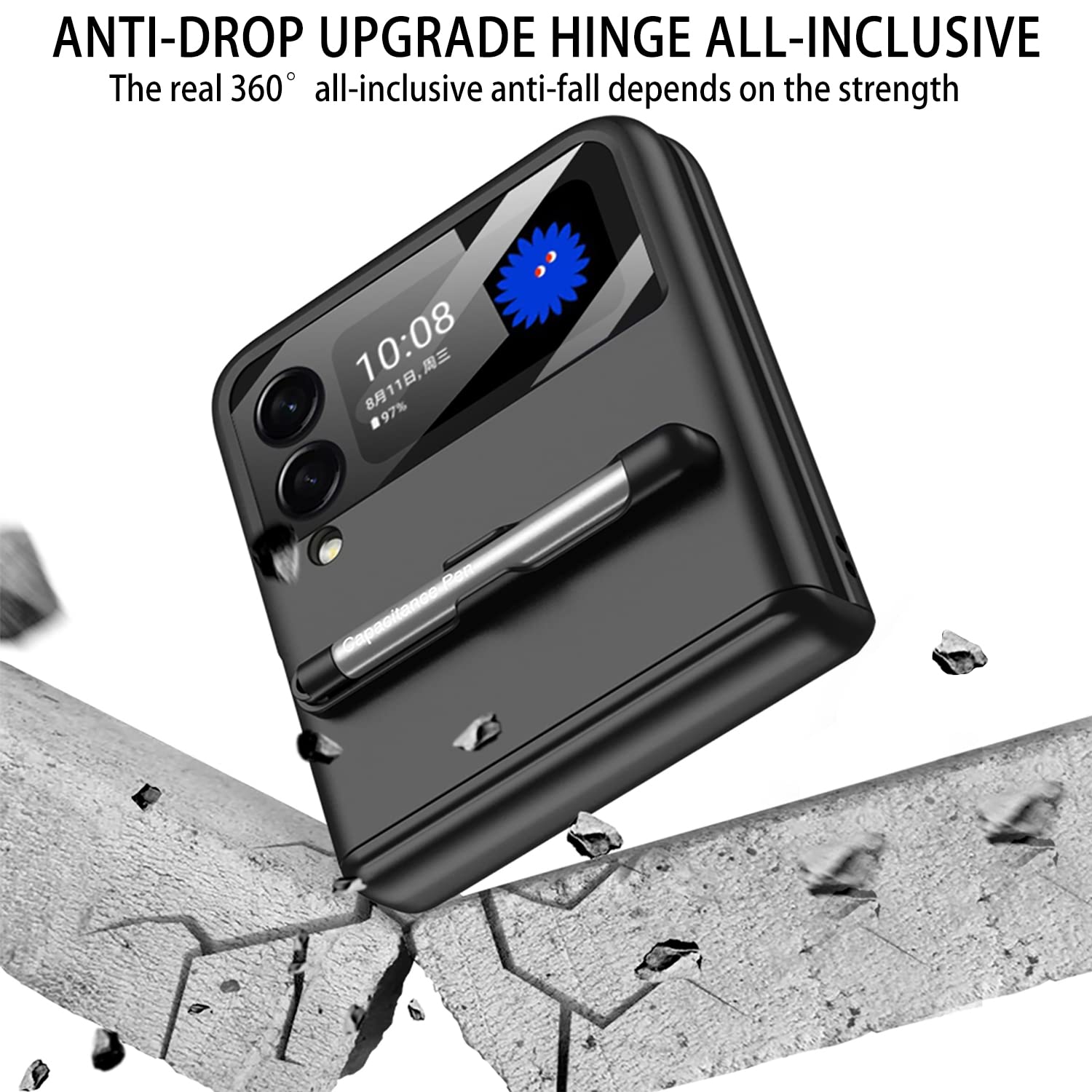 Cocoing For Samsung Galaxy Z Flip 4 Case,With Stylus Fashion Business Phone Case,With Hinge Protection Device And Camera Screen