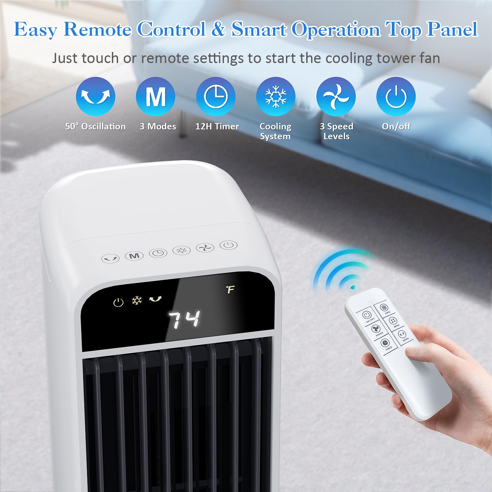 Portable Windowless Air Conditioner With Remote Control, Evaporative Air Cooler With 4 Ice Packs, 12H Timer, 50 Oscillation, 3 S