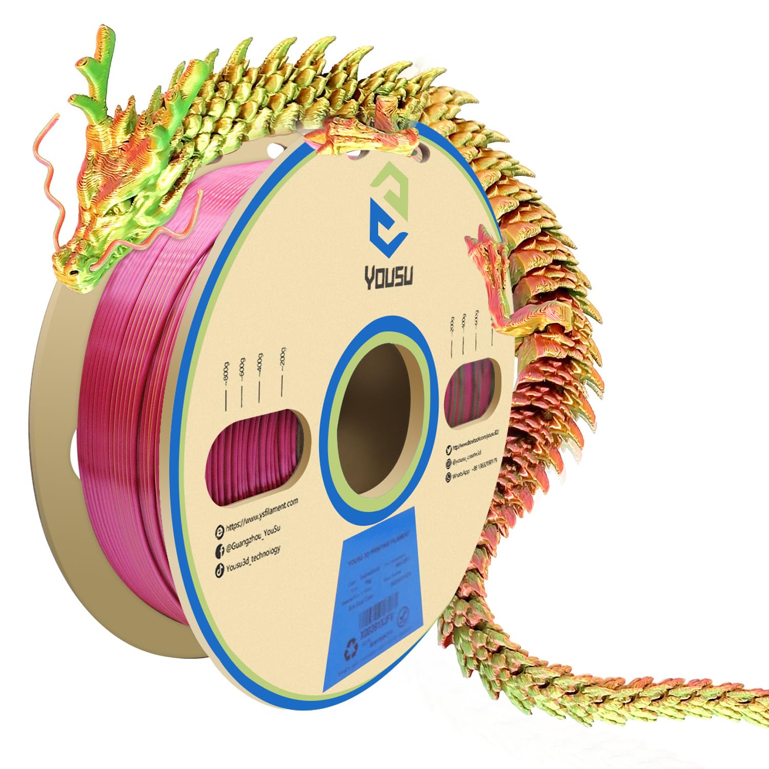 Yousu Silk Tri Color Pla Filament,Coextrusion Pla Filament 175Mm,1Kgroll,3D Printer Filament Silk Pla Gold & Green & Rose Red