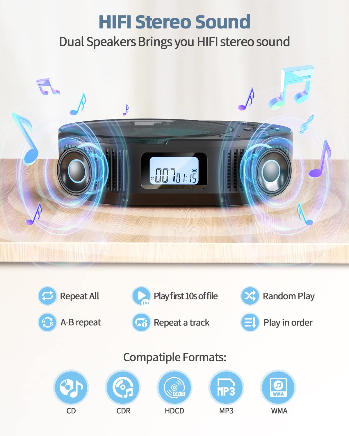 Cd Player Portable, Feleman Upgraded 2 In 1 Portable Cd Player & Bluetooth Speaker, Rechargeable Boombox Cd Player For Car/Home