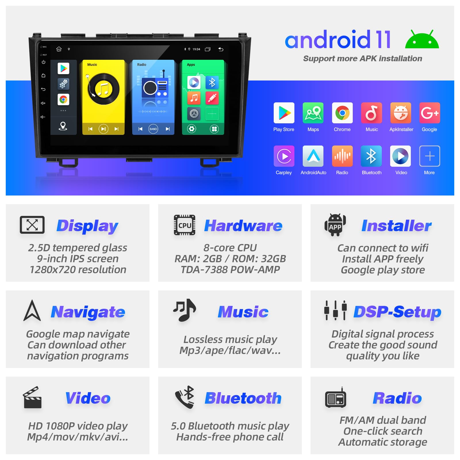 Sizxnanv For Honda Crv 2007 2008 2009 2010 2011 Android Touch Screen Compatible With Carplay Android Auto,Car Radio Stereo Bluet