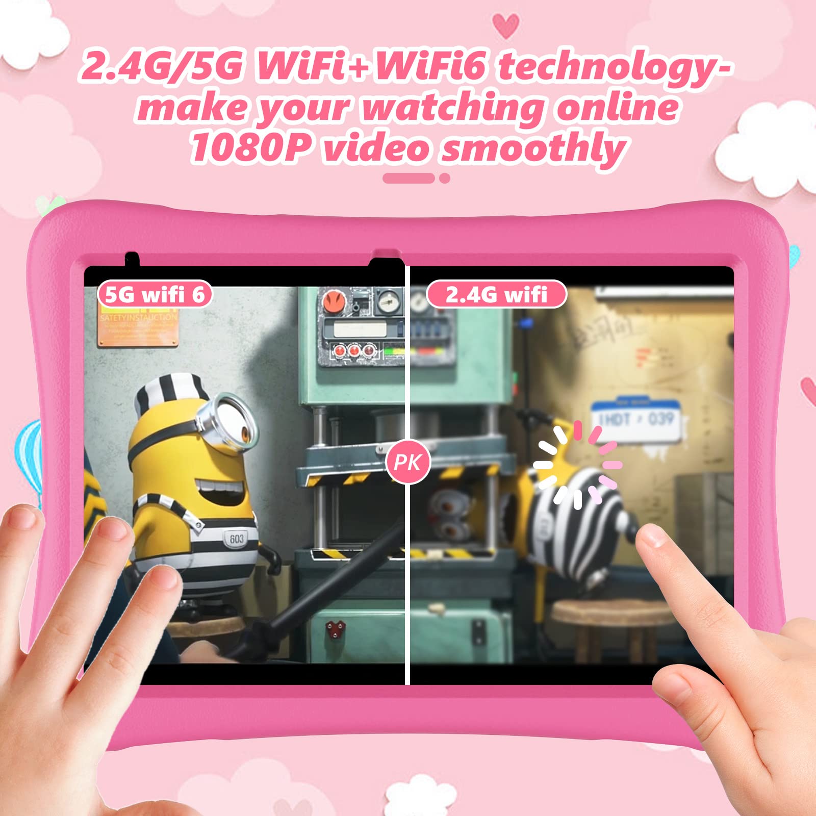 Kyaster Kids Tablet, 10 Inch Hd Android 12 Toddler Tablets, Quad Core 1.8Ghz, 2Gb Ddr4, 7000Mah Battery, Dual Box Speakers, Pare