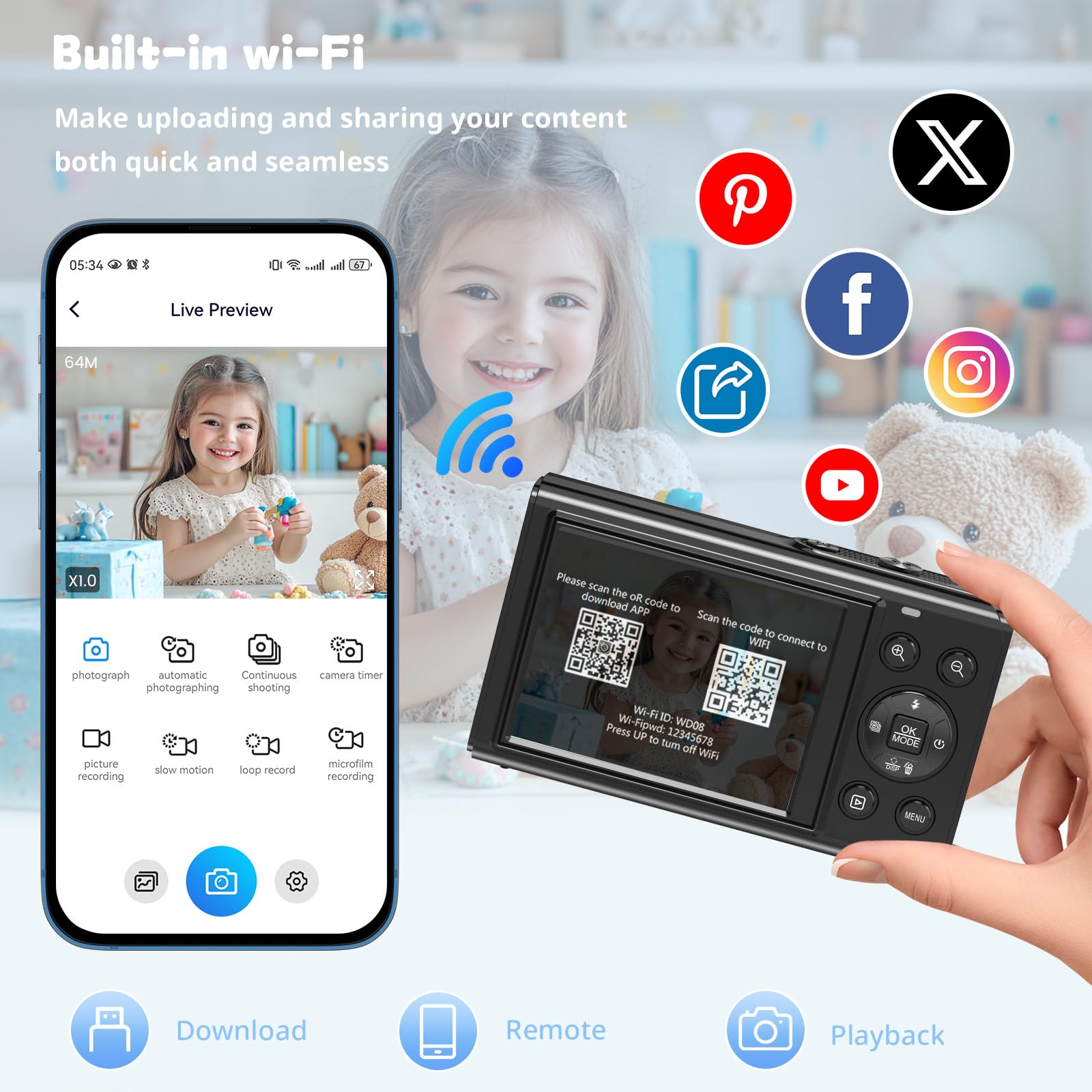 5K 80Mp Digital Camera With Fill Light & 16X Zoom - Dual Screen Vlogging Camera For Youtube/Blogging, Wifi, 32Gb Tf Card, 2 Batt