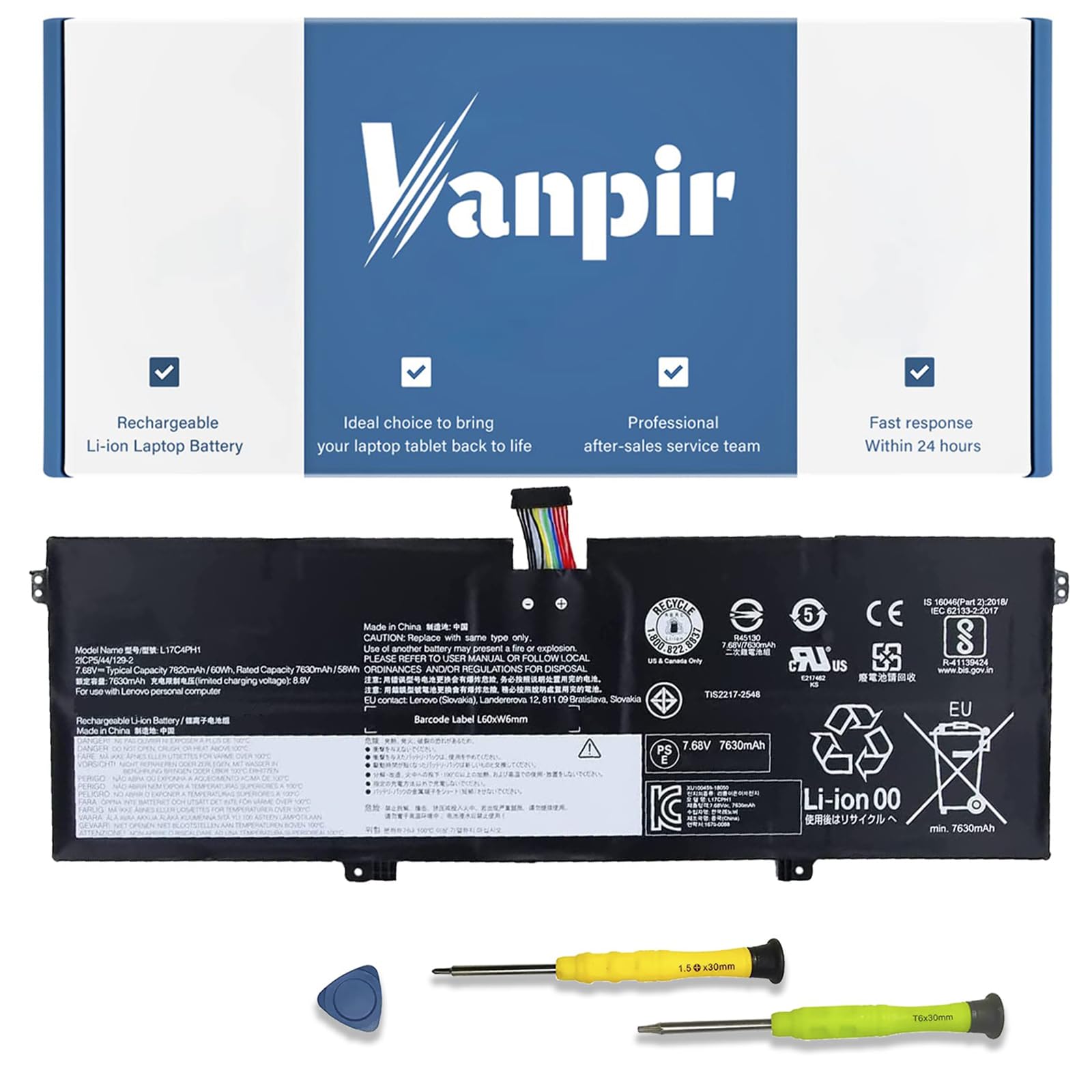 Vanpir L17C4Ph1 Laptop Battery Compatible With Lenovo Yoga C930 13Ikb Yoga C930 13Ikb Glass Series Notebook L17M4Ph1 5B10Q82426