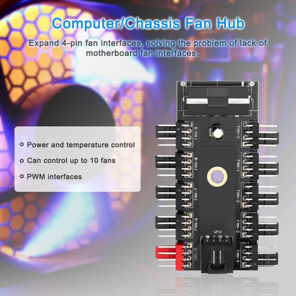 Electop Pc Chassis Fan Hub Cpu Cooling Hub 10 Port 12V 4 Pin Fan Pwm Hub Molex Controller