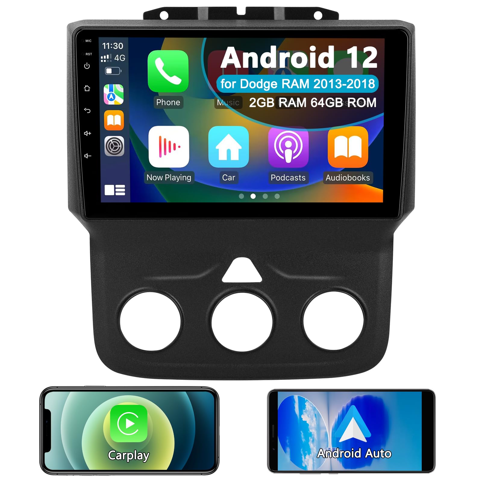 Car Stereo Radio For Dodge Ram 1500 2500 3500, Android 12 Head Unit For 2013 2014 2015 2016 2017 2018 Ram, 9 Inch Ips Touch Scre