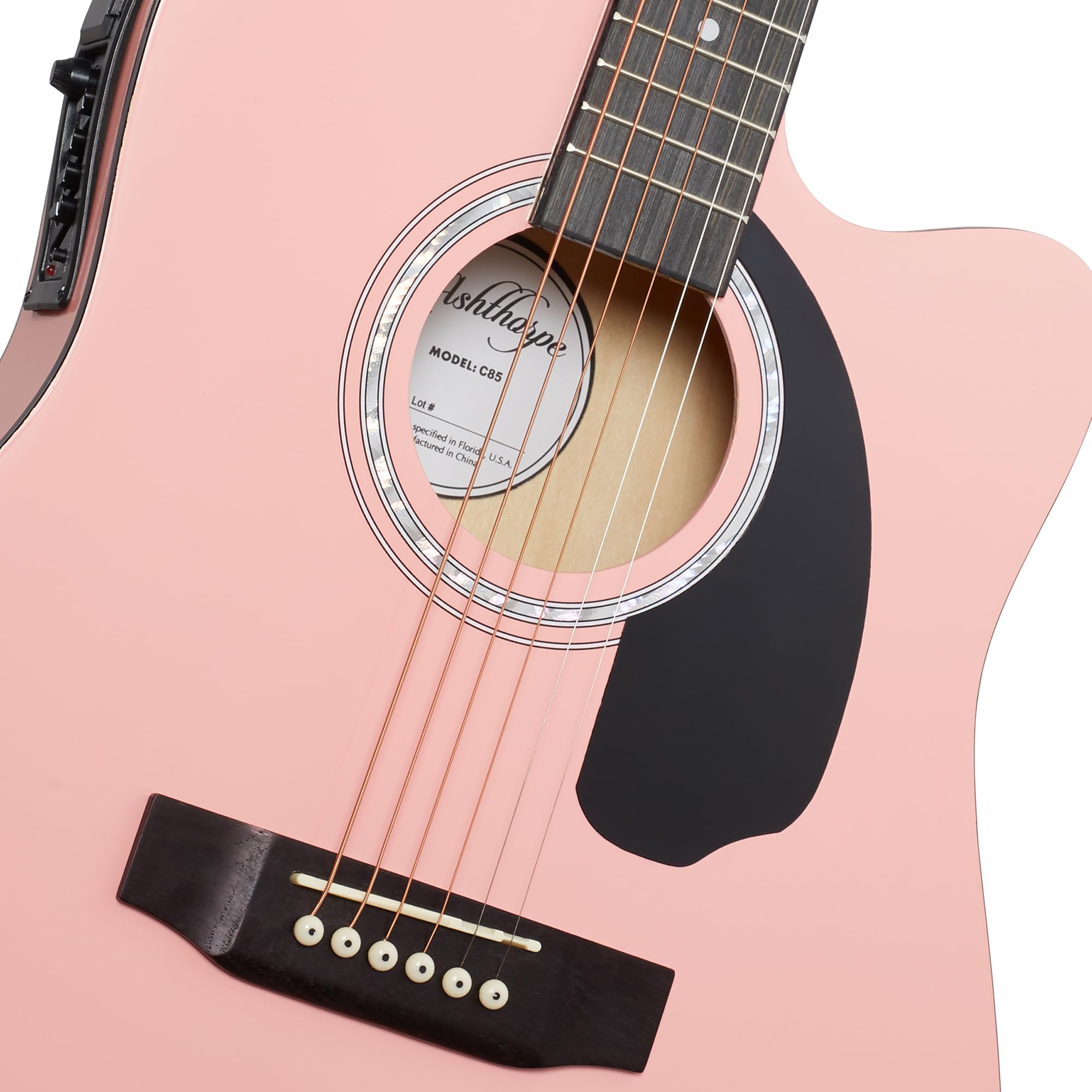 Ashthorpe Full Size Cutaway Thinline Acoustic Electric Guitar Package   Premium Tonewoods   Pink