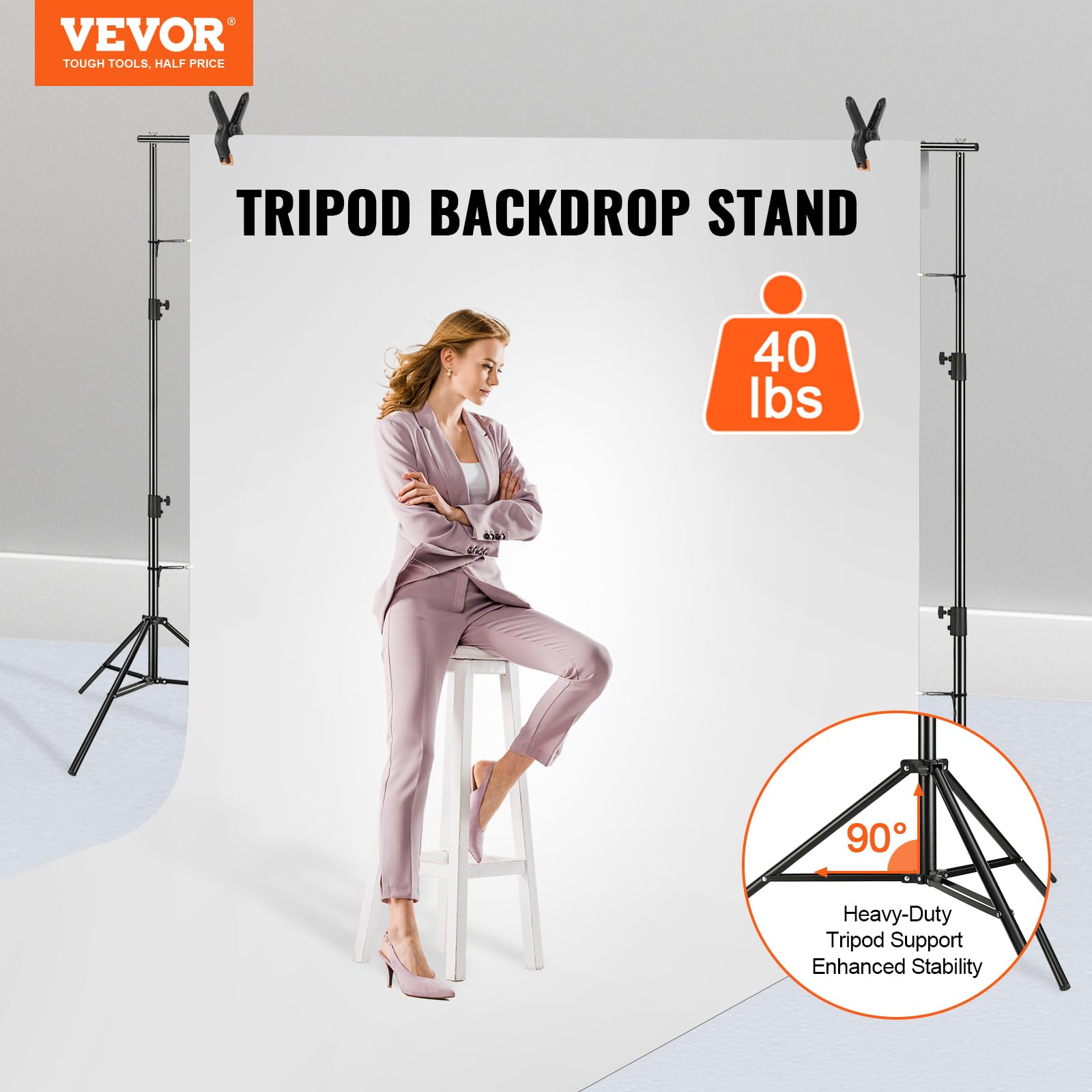 Vevor 12 X 10 Ft Heavy Duty Backdrop Stand, Height Adjustable Photography Backdrop Stand, Background Support System With 6 Clamp