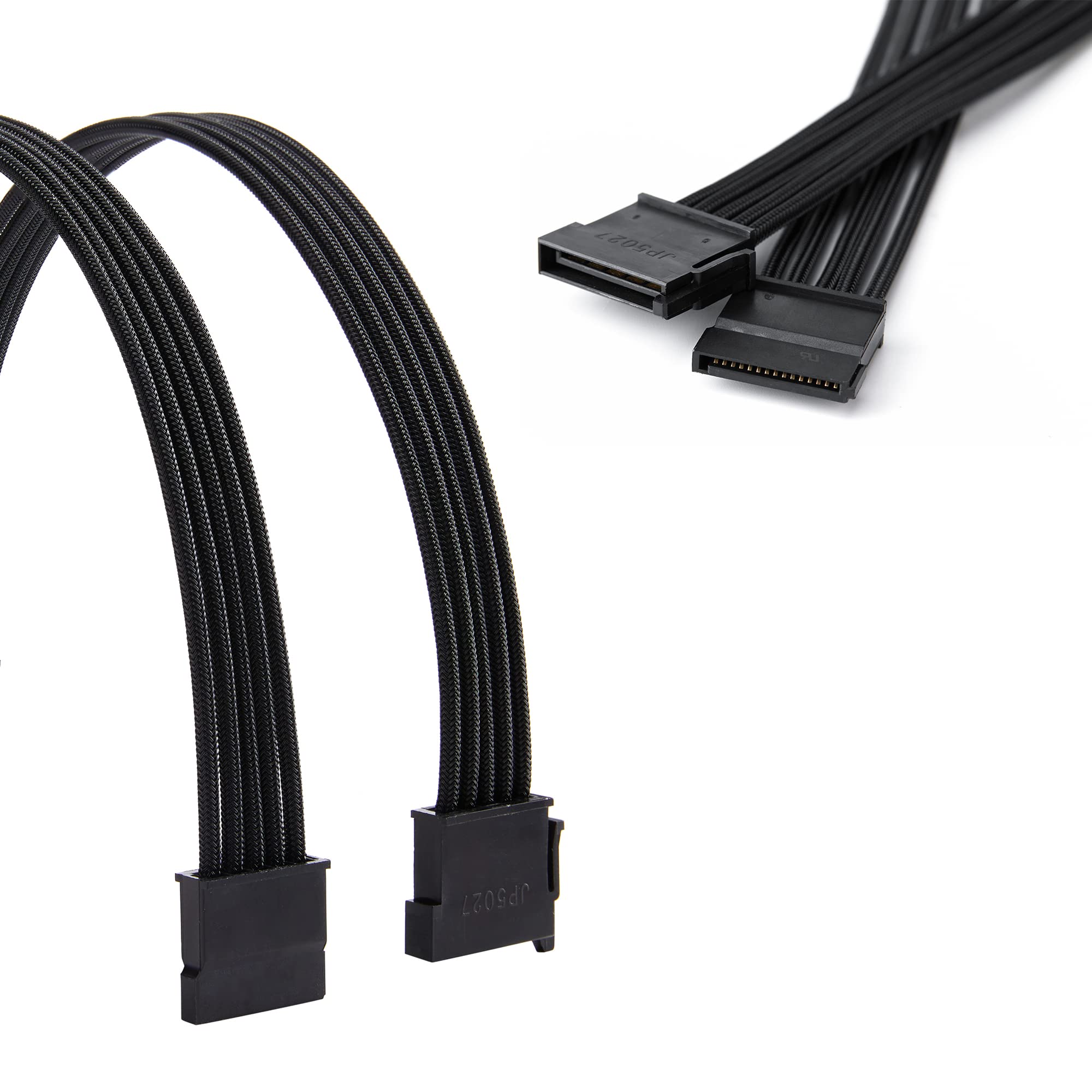 Formulamod Sata + Molex Power Extension Cable Kit, Male To Female 11.8 Inch Extender Sleeve Power Cables (Black)