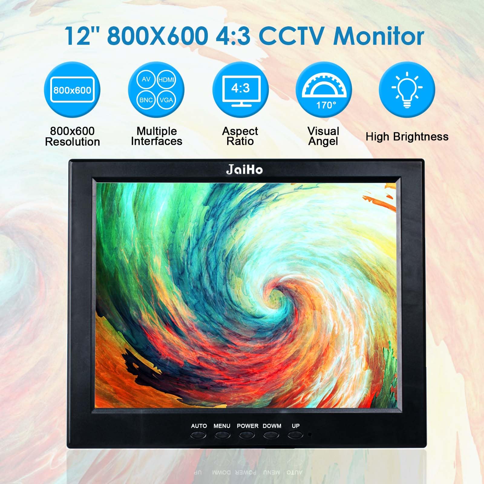 Jaiho 12 Inch Lcd Security Cctv Monitor, 800X600 4:3 Resolution Color Tft Lcd Display Screen With Vga/Hdmi/Av/Bnc/Mic Usb Ports