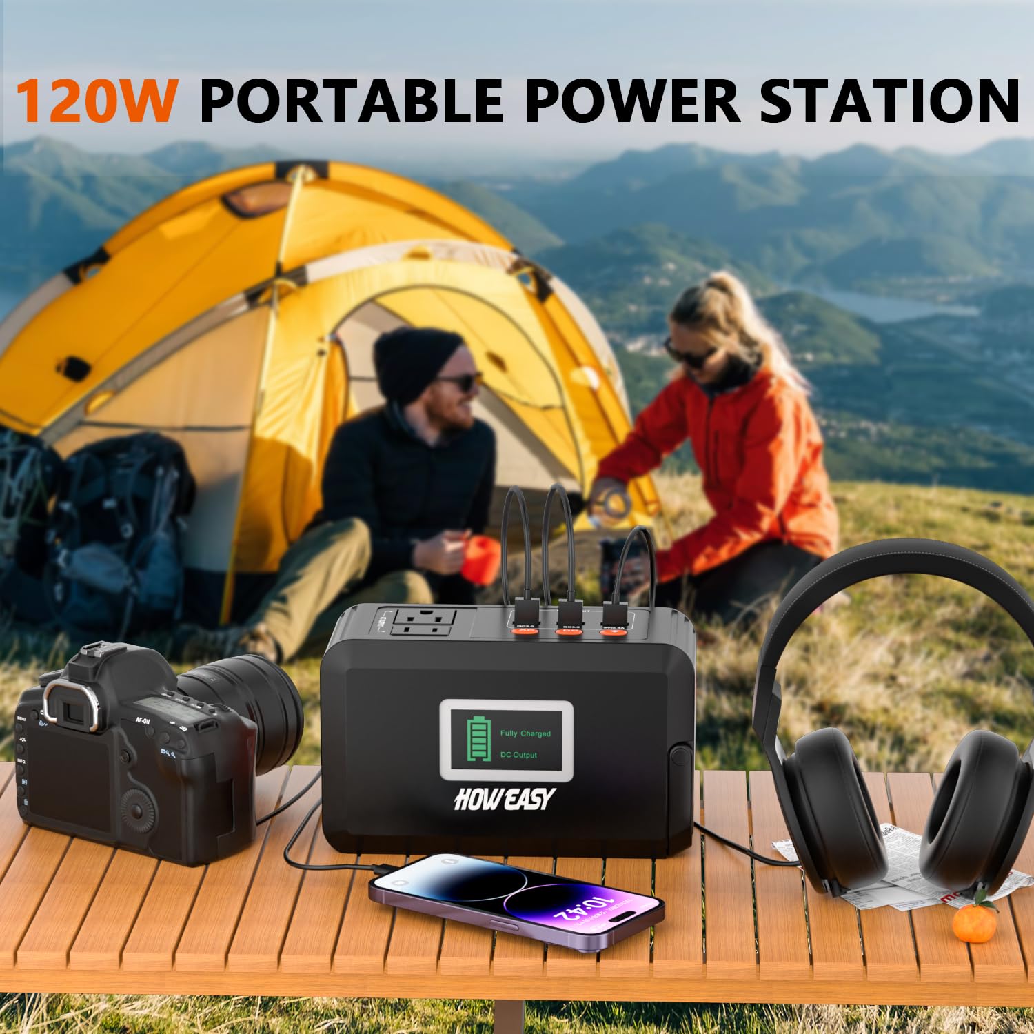 Howeasy 120W Portable Power Station, 88Wh Solar Generator, Lithium Battery Power With 2 110V Ac (Peak 150W) Socket/ 2 Dc Ports/3