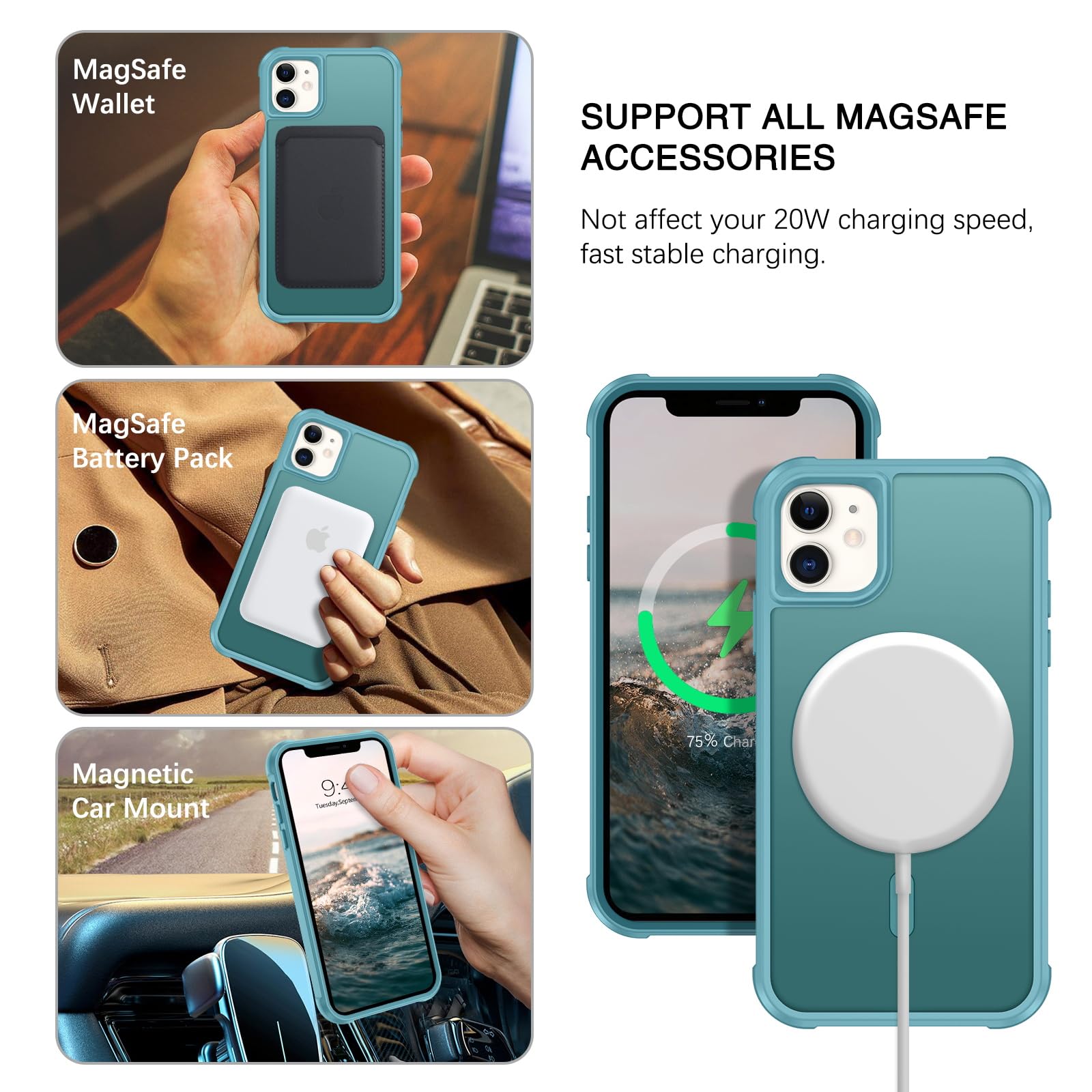Bentoben For Iphone 11 Phone Case, Iphone 11 Magnetic Case [Compatible With Magsafe] Rotatable Ring Holder Kickstand Design Shoc