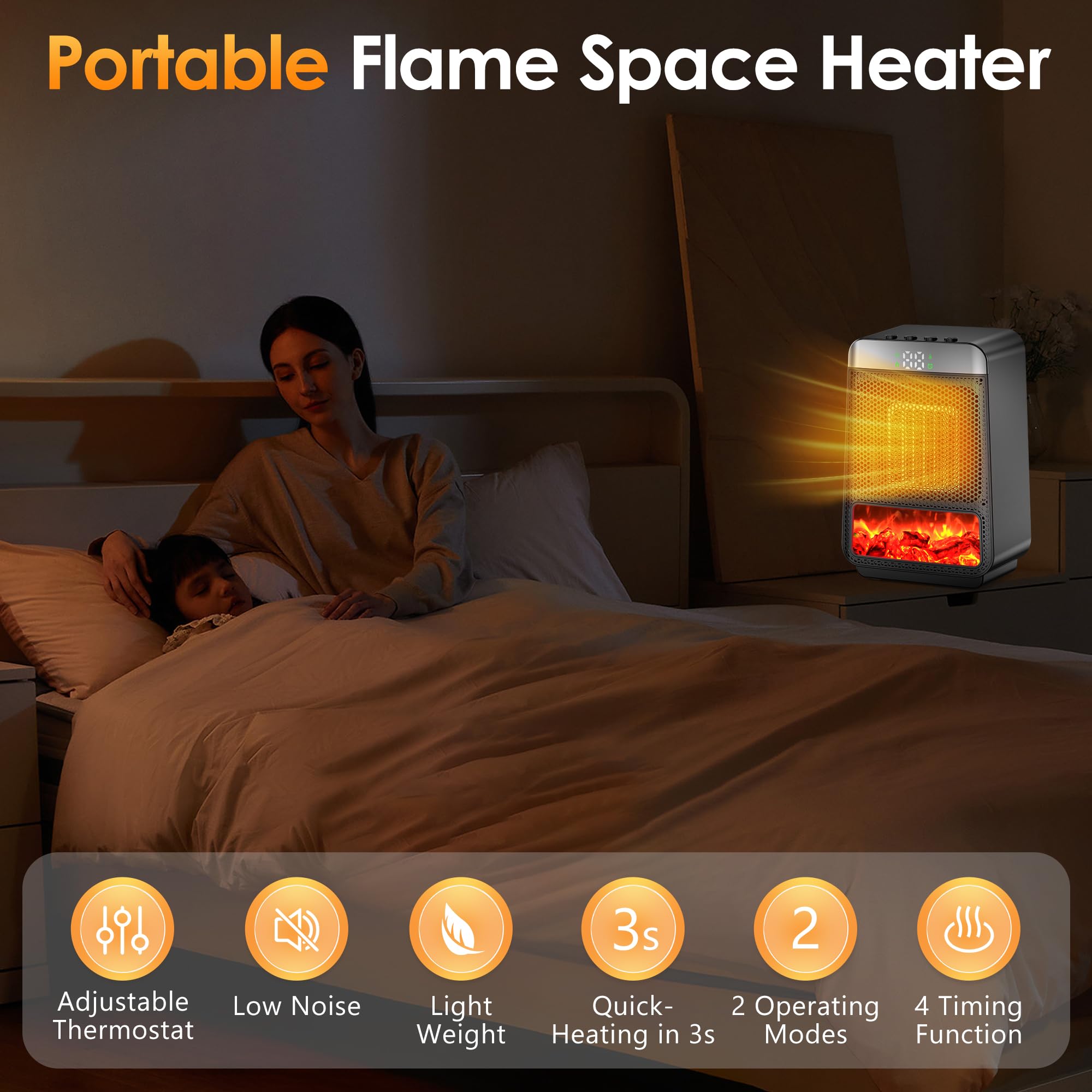 Okkmax Portable Space Heater For Indoor   Small Electric Flame Heaters With Thermostat   Ptc Fast Heating Ceramic Room Heater Wi