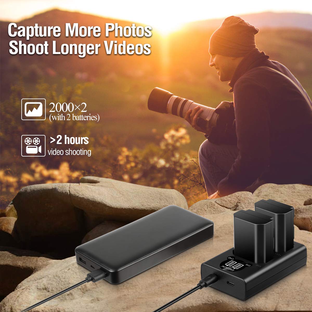 Enegon Np Fz100 Battery Replacement And A7Iii Battery Charger For Sony A7 Iii, Sony Alpha A7R Iii, A7R Iv, A9, A6600, Alpha 9, A