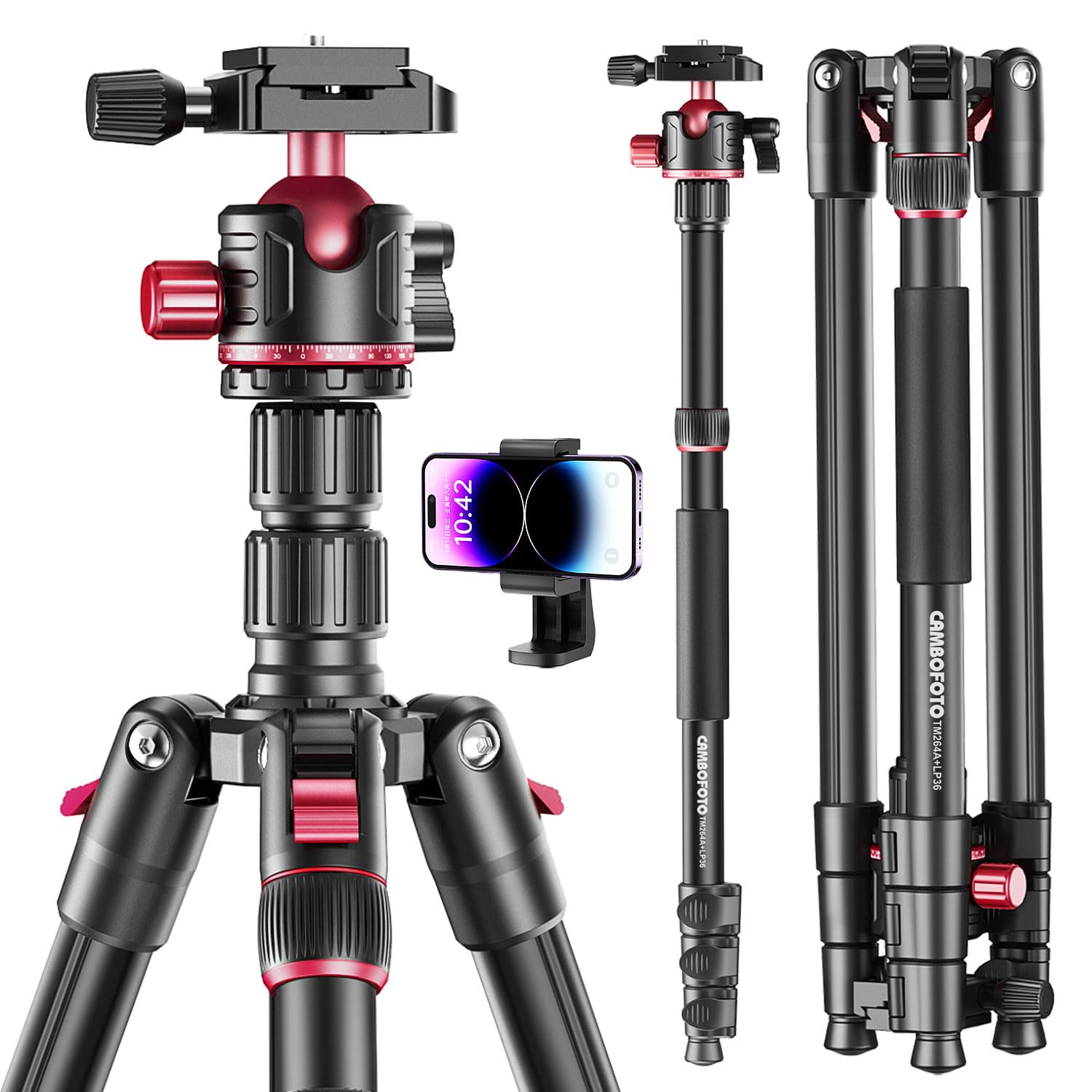 Cambofoto 74 Inch Professional Camera Photography Tripod, Ball Head Aluminum Dslr/Slr Tripod & Monopod With Carry Bag Compatible