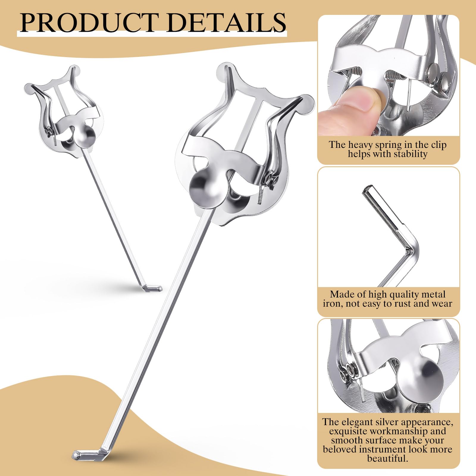 Boao 3 Pcs Trumpet Accessories - Music Sheet Clip, Marching Clamp On Lyre For Marching Band Instruments, Silver