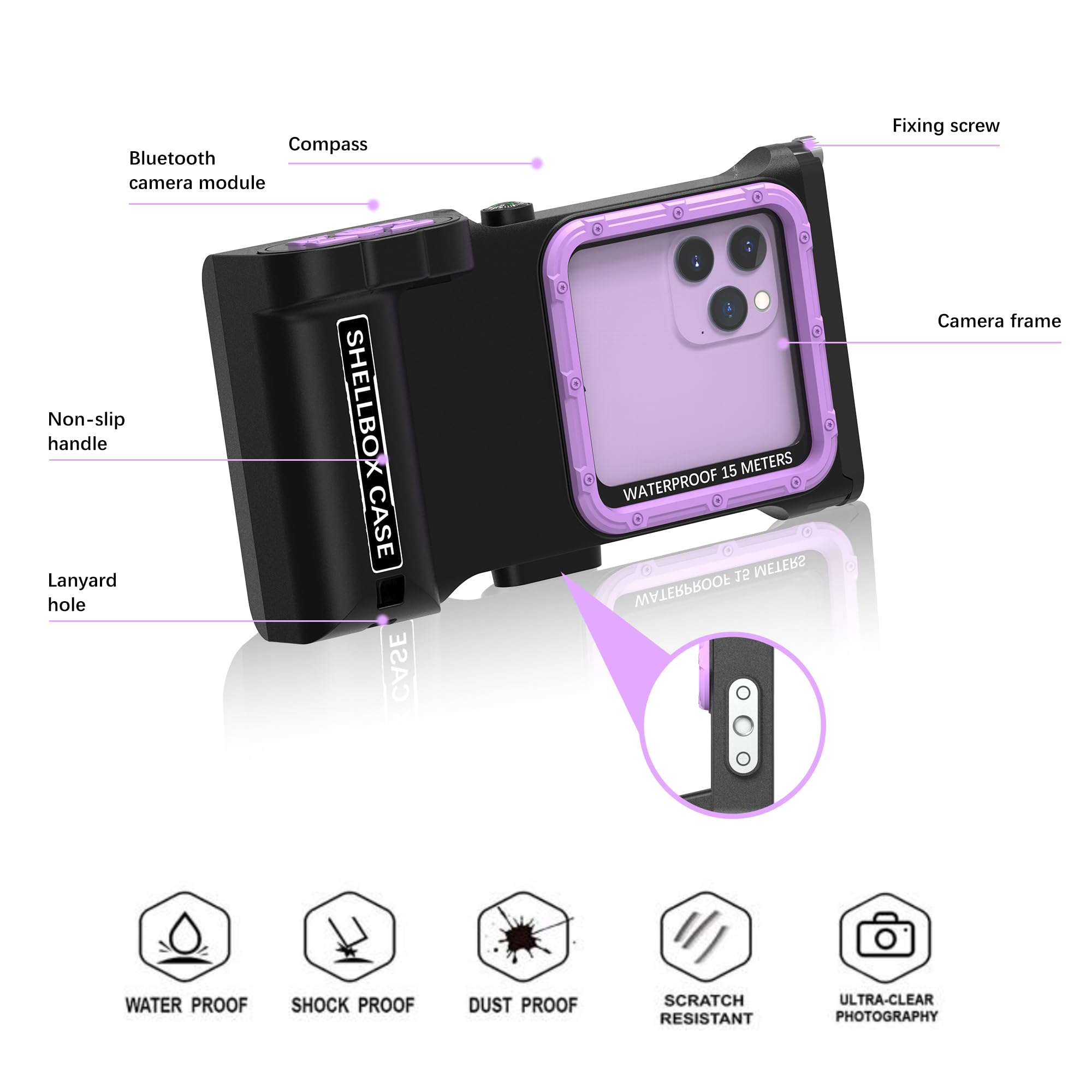 Shellbox Case Diving Case 3Rd Gen For Samsung Galaxy/Phone Series, Universal Phones [4.9 6.9 Inch], Snorkeling 15M/50Ft,With Com