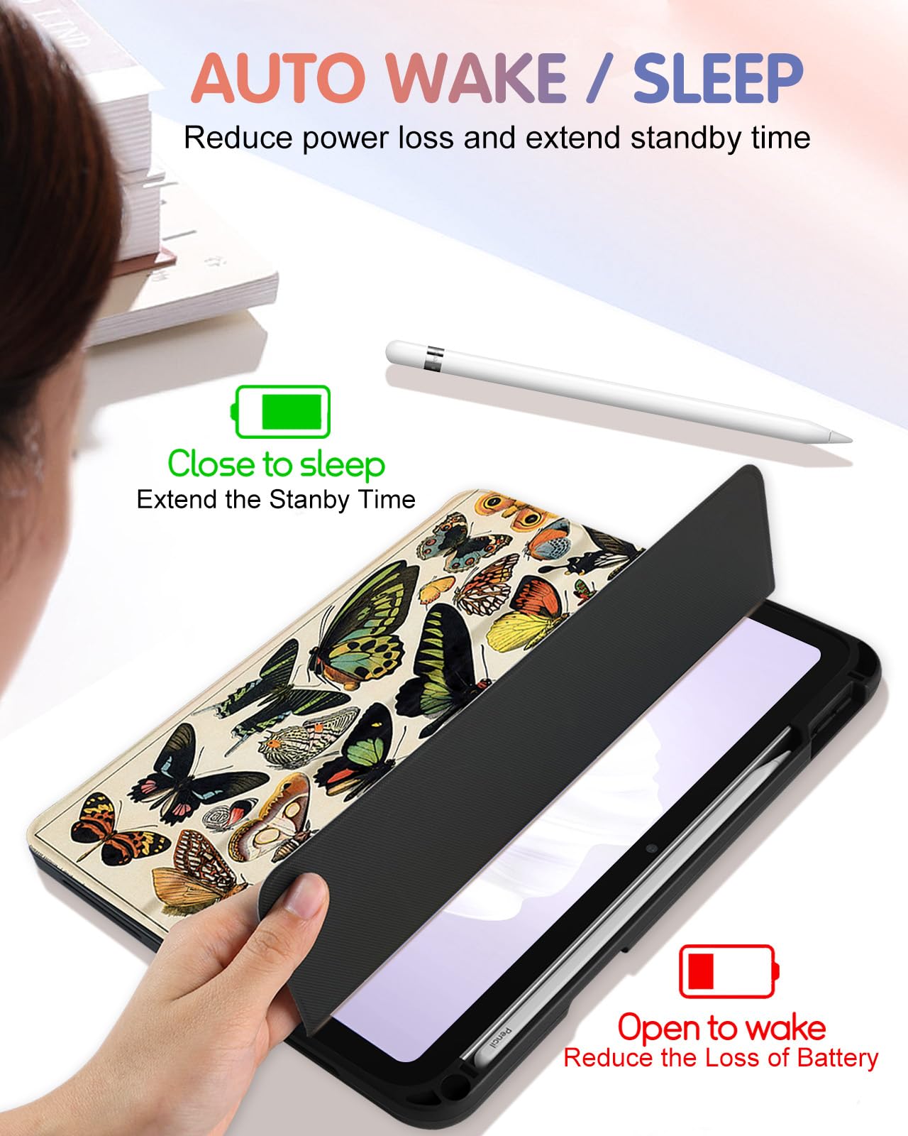 Wazzasoft For Apple Ipad 10Th Generation Case 10.9 Inch Cute Women Girls Folio Cover Girly Butterfly Aesthetic Design Unique Pen