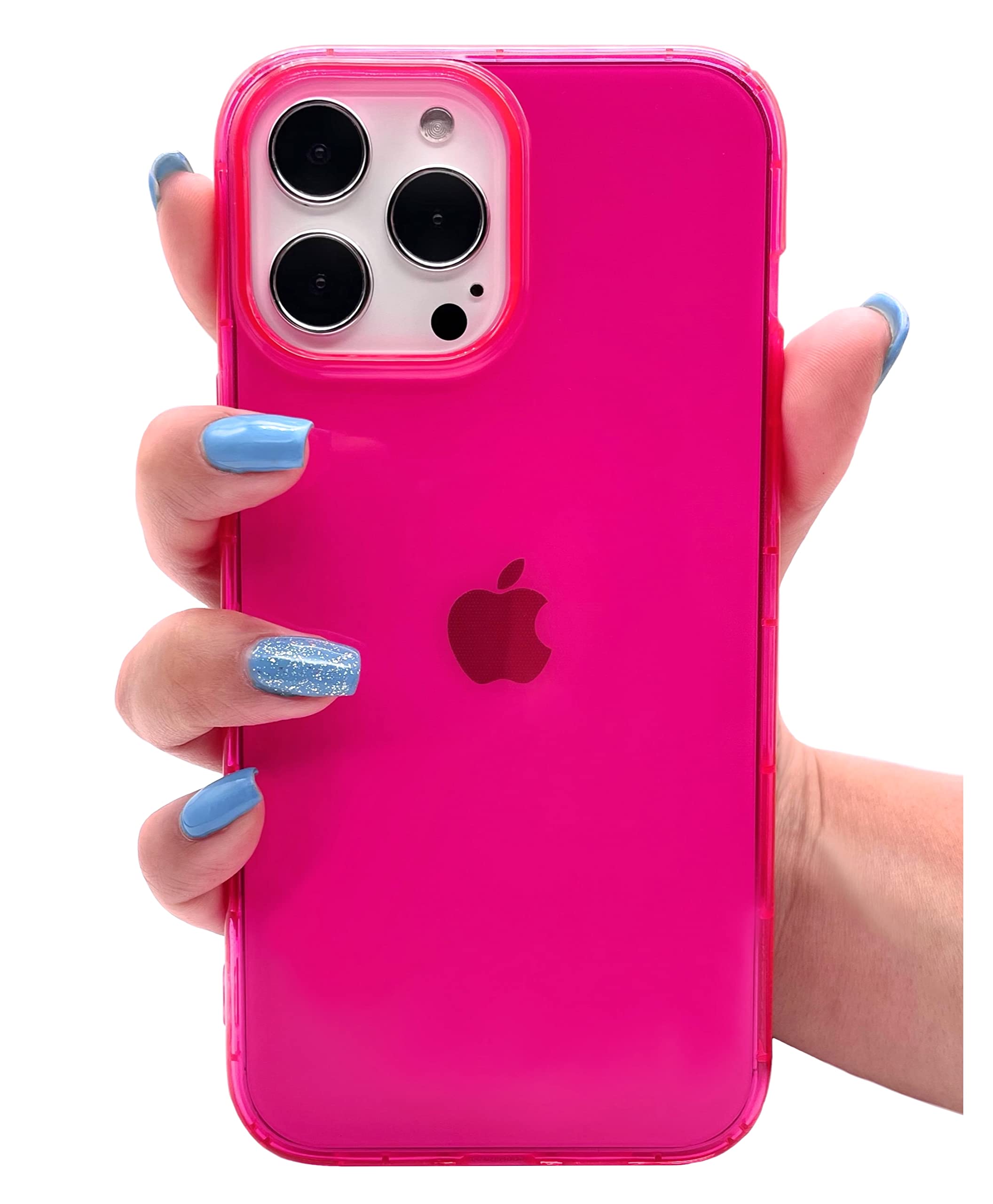 Nycprimetech Iphone 13 Pro Case/Slim & Soft Transparent Neon Pink Cover With Bumper Edge For Iphone 13 Pro/Cute Flexible & Styli