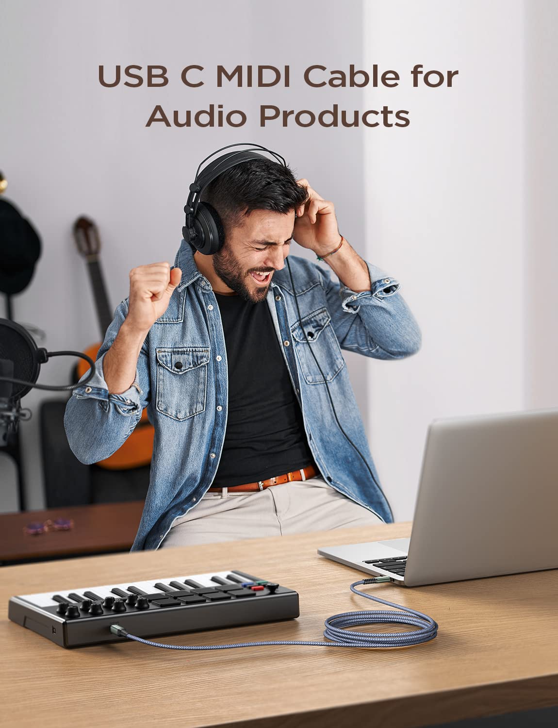 Ainope Usb B To Usb C Printer Cable 6.6Ft, [Gold Plated Plug] Nylon Braided, Usb C Printer Cable For Macbook Pro, Midi Cable For